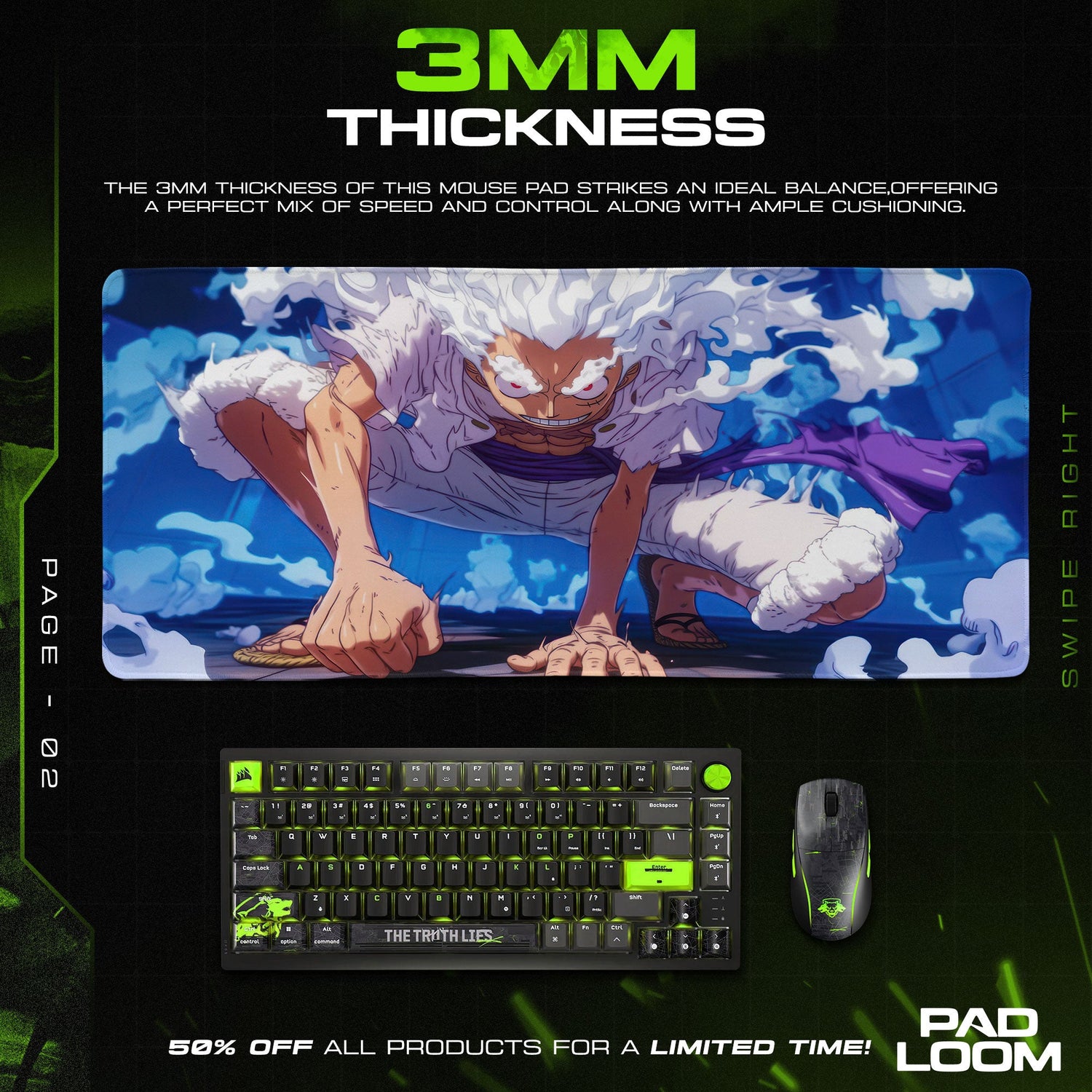 One Piece Luffy Gear 5 Mouse Pad, Anime Battle Desk Mat Padloom