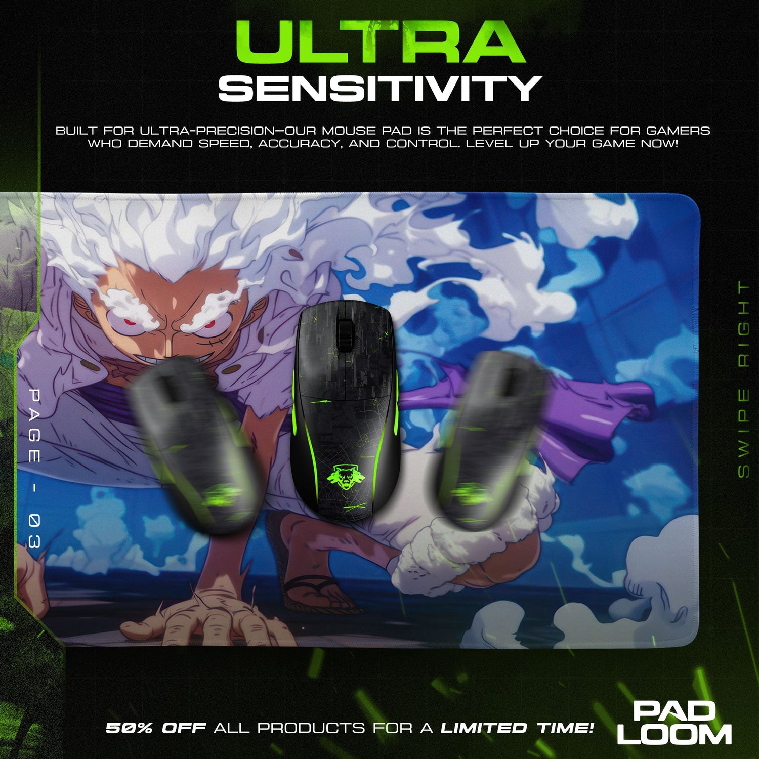 One Piece Luffy Gear 5 Mouse Pad, Anime Battle Desk Mat Padloom