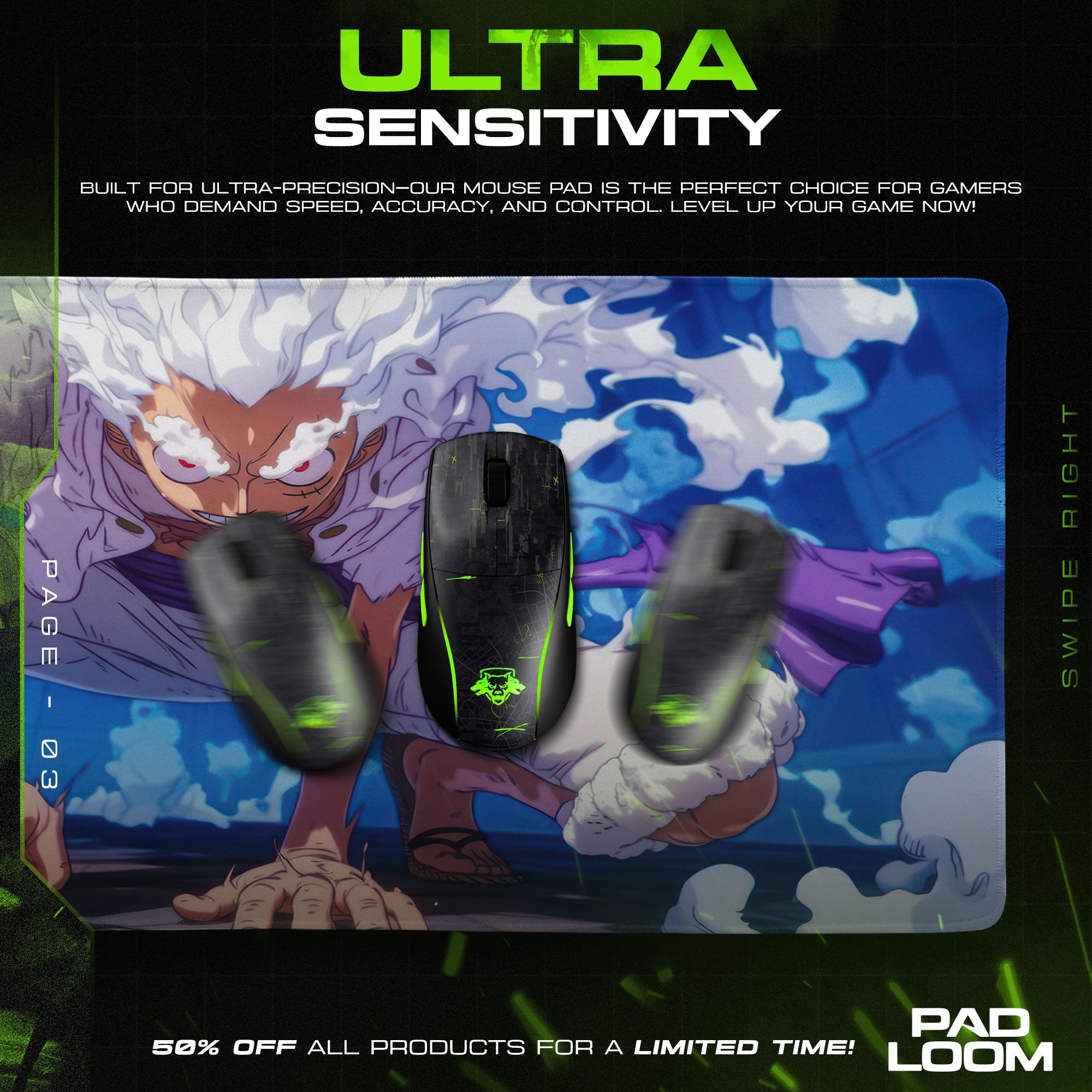 One Piece Luffy Gear 5 Mouse Pad, Anime Battle Desk Mat