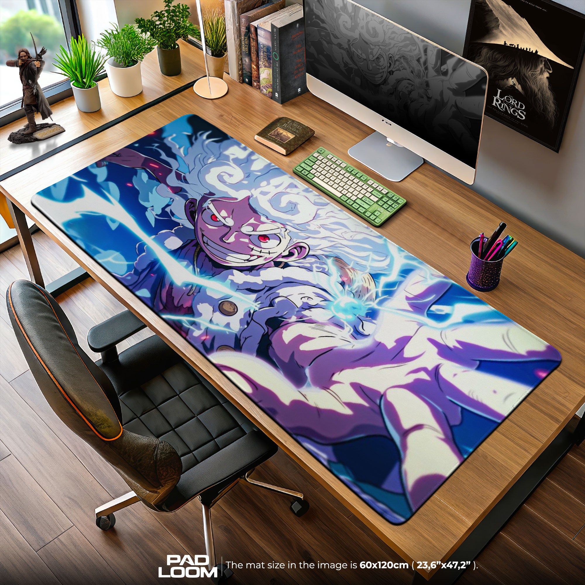 One Piece Luffy Gear 5 Mouse Pad, Anime Lightning Desk Mat