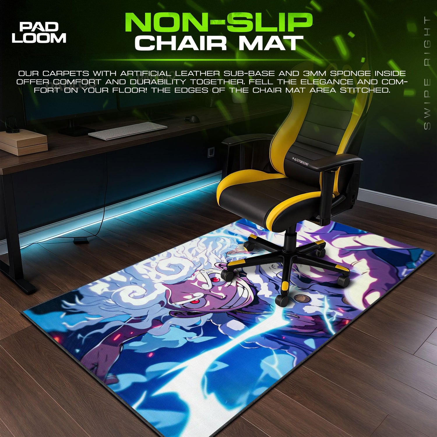 One Piece Luffy Gear 5 Mouse Pad, Anime Lightning Desk Mat Padloom