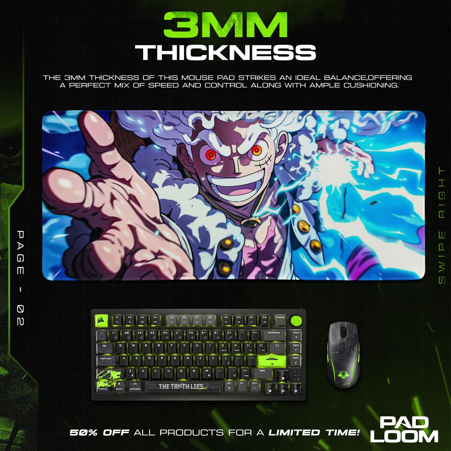 One Piece Luffy Gear 5 Mouse Pad, Anime Power Desk Mat Padloom