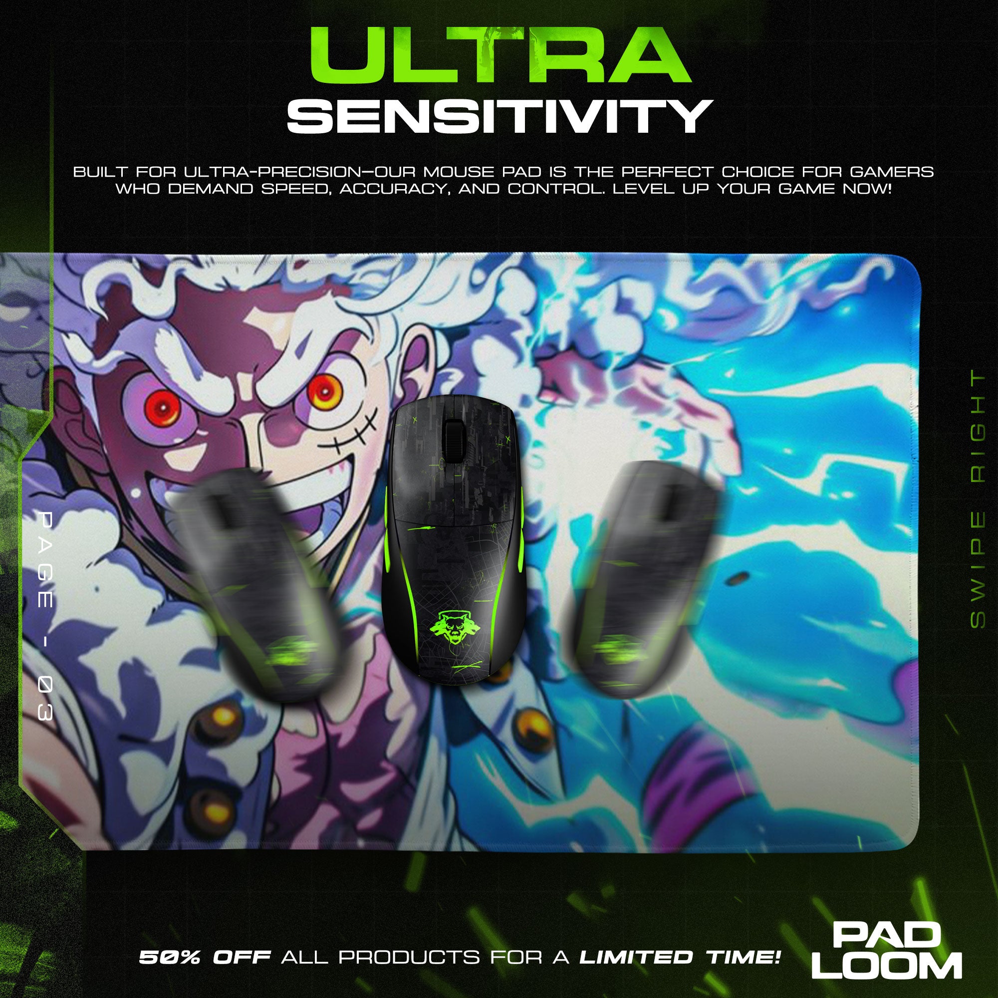 One Piece Luffy Gear 5 Mouse Pad, Anime Power Desk Mat