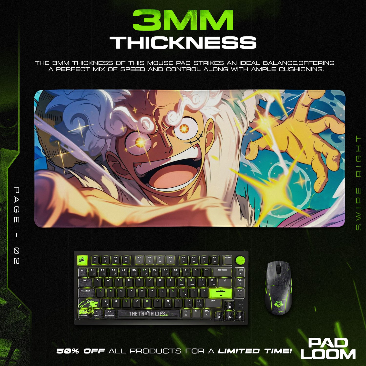 One Piece Luffy Gear 5 Mouse Pad, Anime Smiling Power Desk Mat