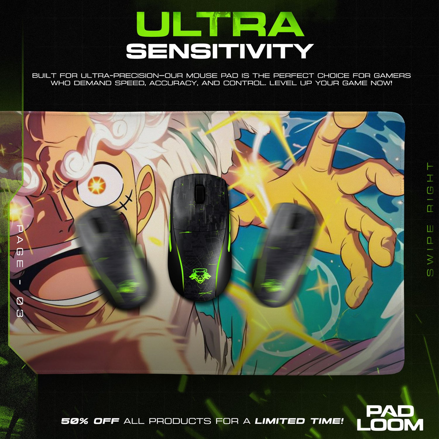 One Piece Luffy Gear 5 Mouse Pad, Anime Smiling Power Desk Mat