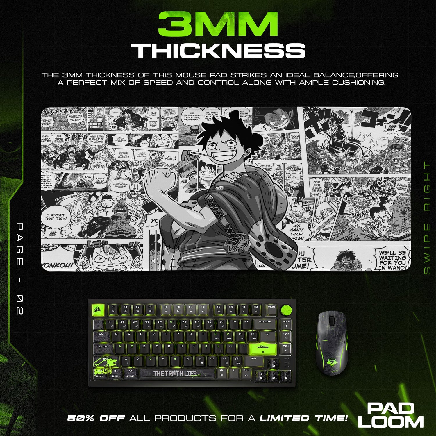 One Piece Luffy Wano Arc Mouse Pad, Anime Desk Mat Padloom