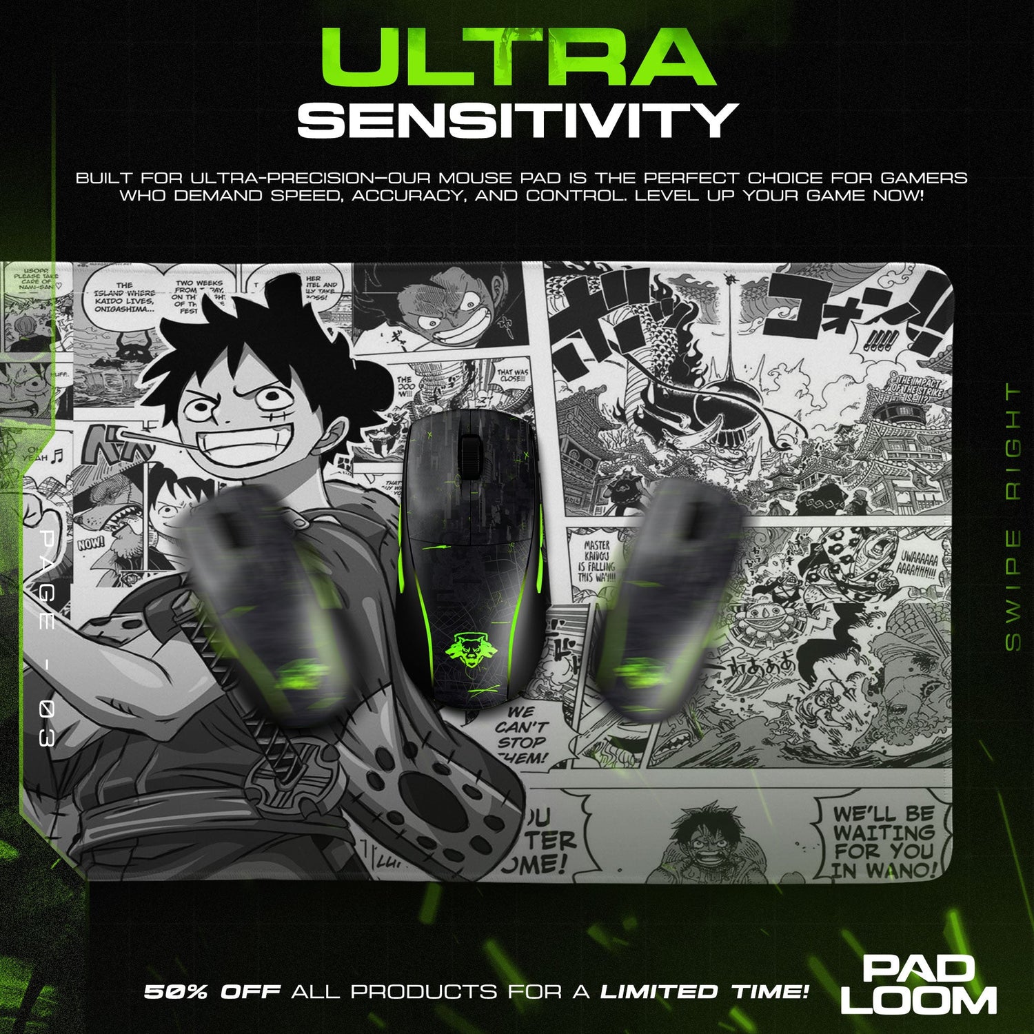 One Piece Luffy Wano Arc Mouse Pad, Anime Desk Mat Padloom