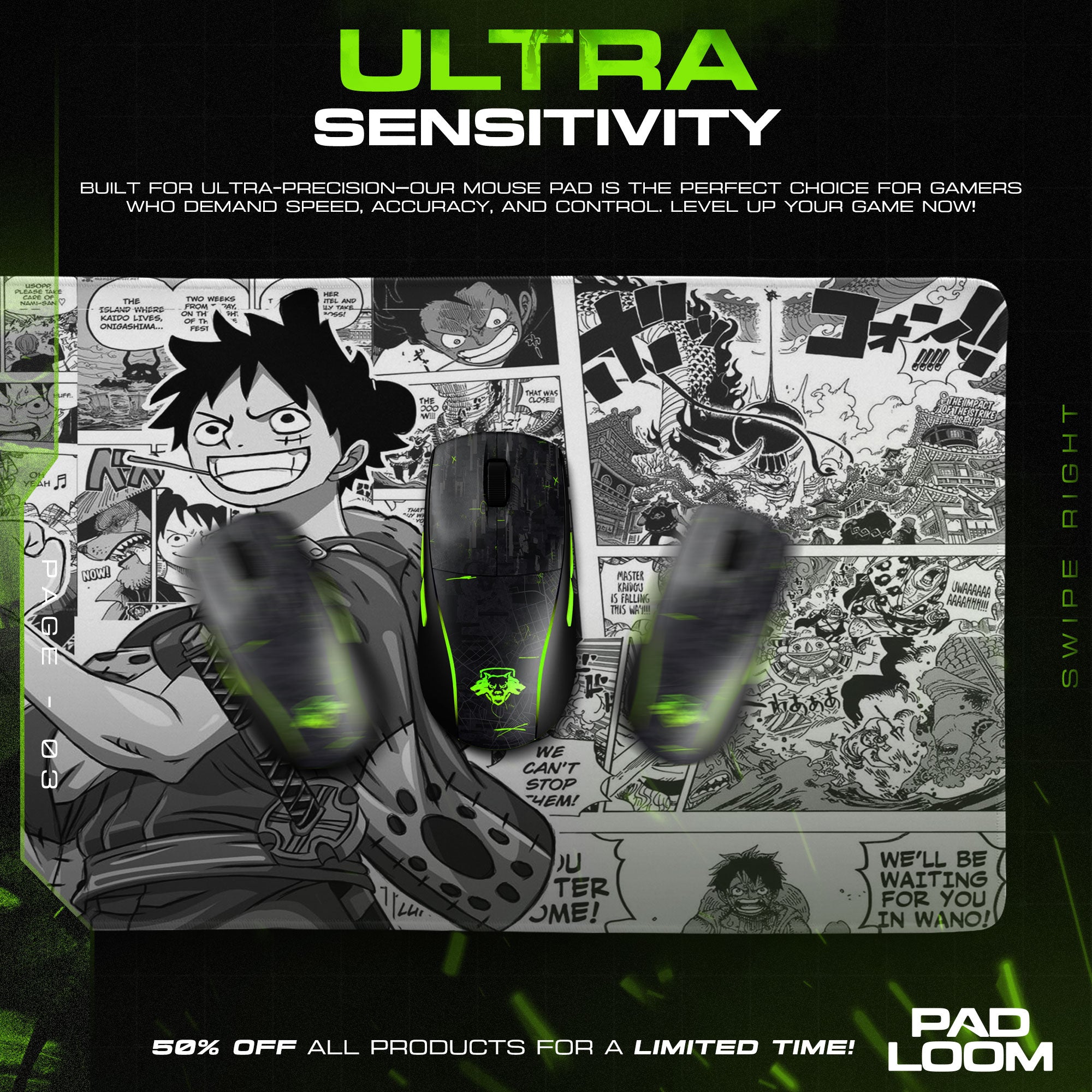 One Piece Luffy Wano Arc Mauspad, Anime Schreibtischmatte