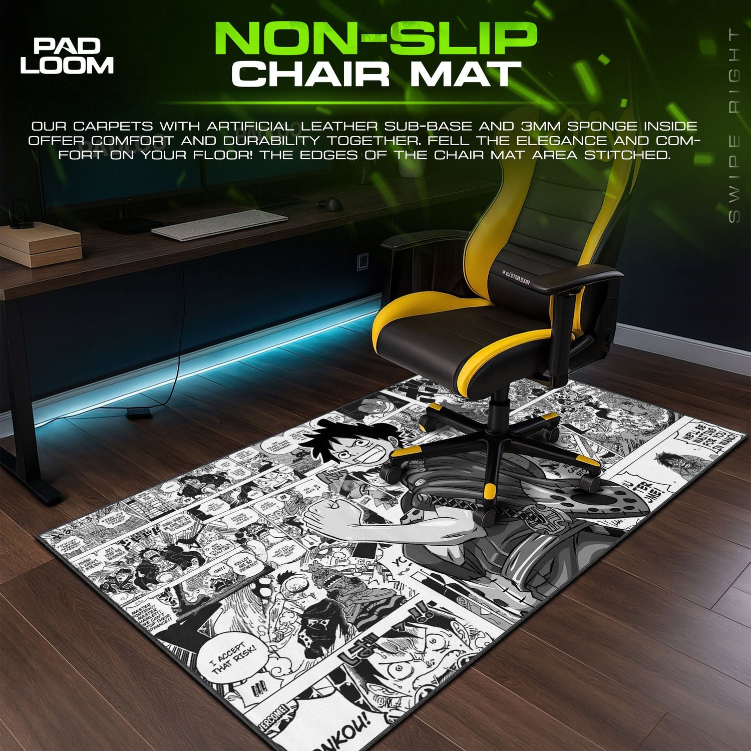 One Piece Luffy Wano Arc Mouse Pad, Anime Desk Mat Padloom