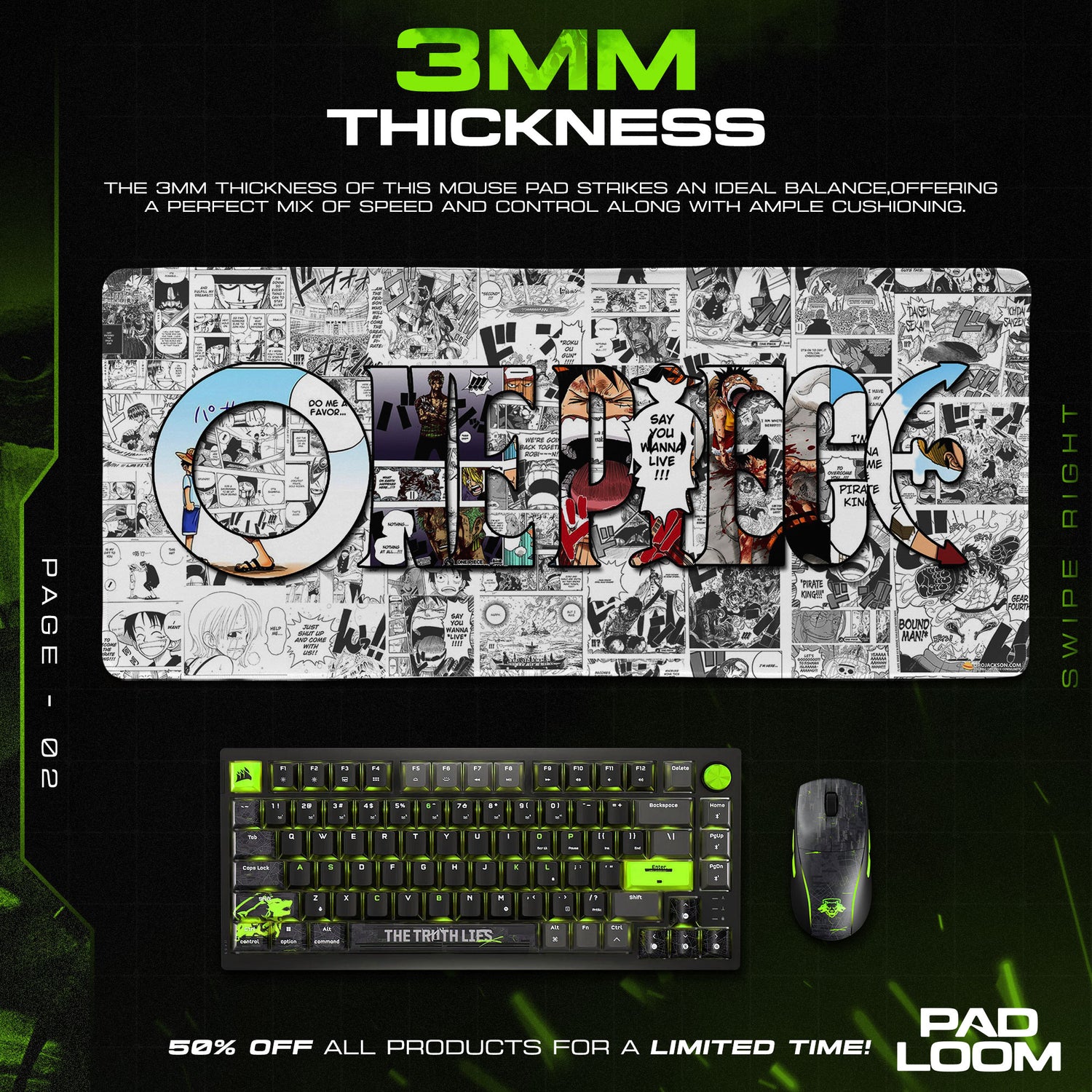 One Piece Manga Collage Mouse Pad – Oversized Anime Gaming Desk Mat