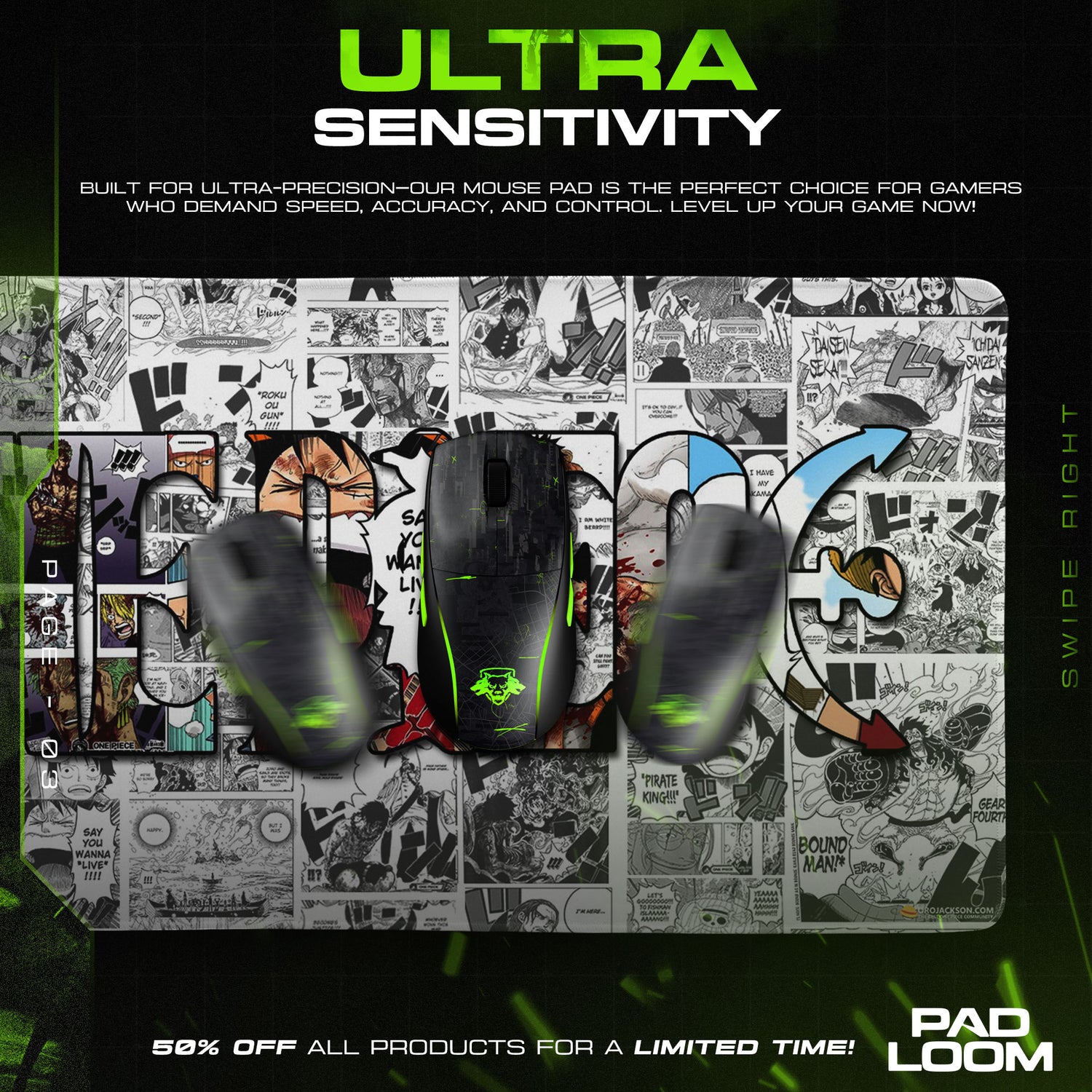 One Piece Manga Collage Mouse Pad – Oversized Anime Gaming Desk Mat