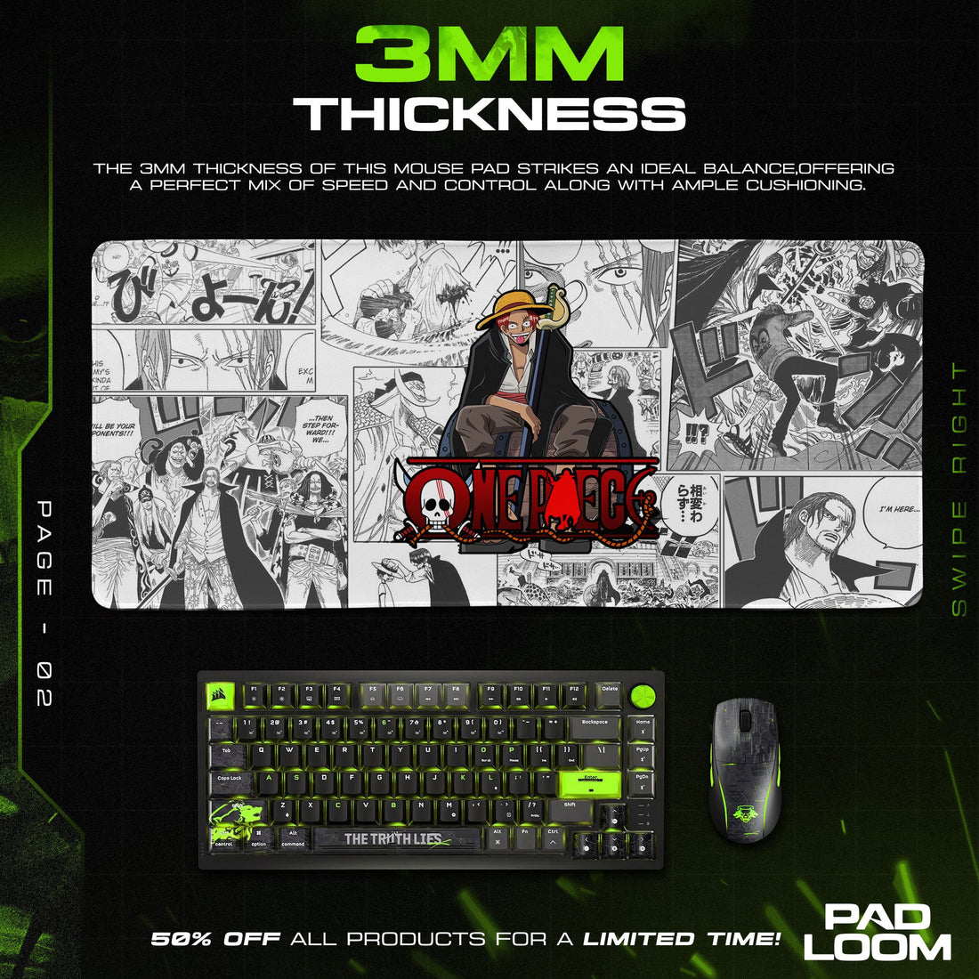 Shanks Mouse Pad - Red-Haired Pirate Desk Mat Padloom