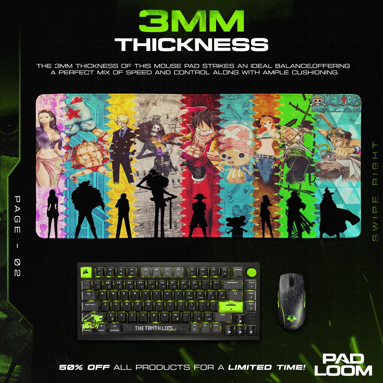 One Piece Straw Hat Crew Mouse Pad, Anime Gaming Desk Mat Padloom