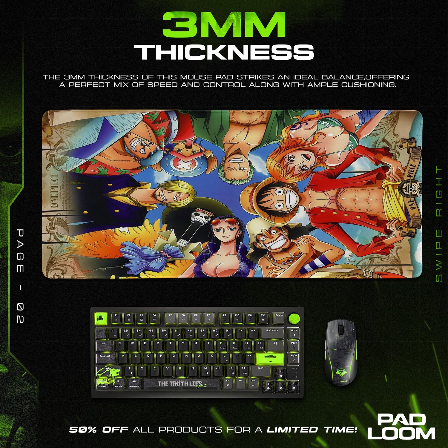 One Piece Straw Hat Crew Mouse Pad, Anime Pirate Desk Mat Padloom