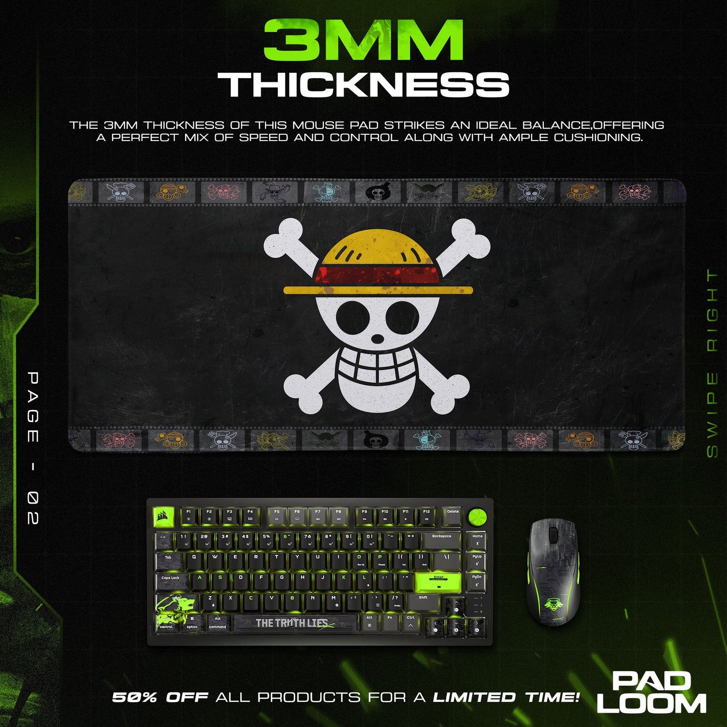 One Piece Straw Hat Jolly Roger Mouse Pad, Anime Gaming Desk Mat Padloom