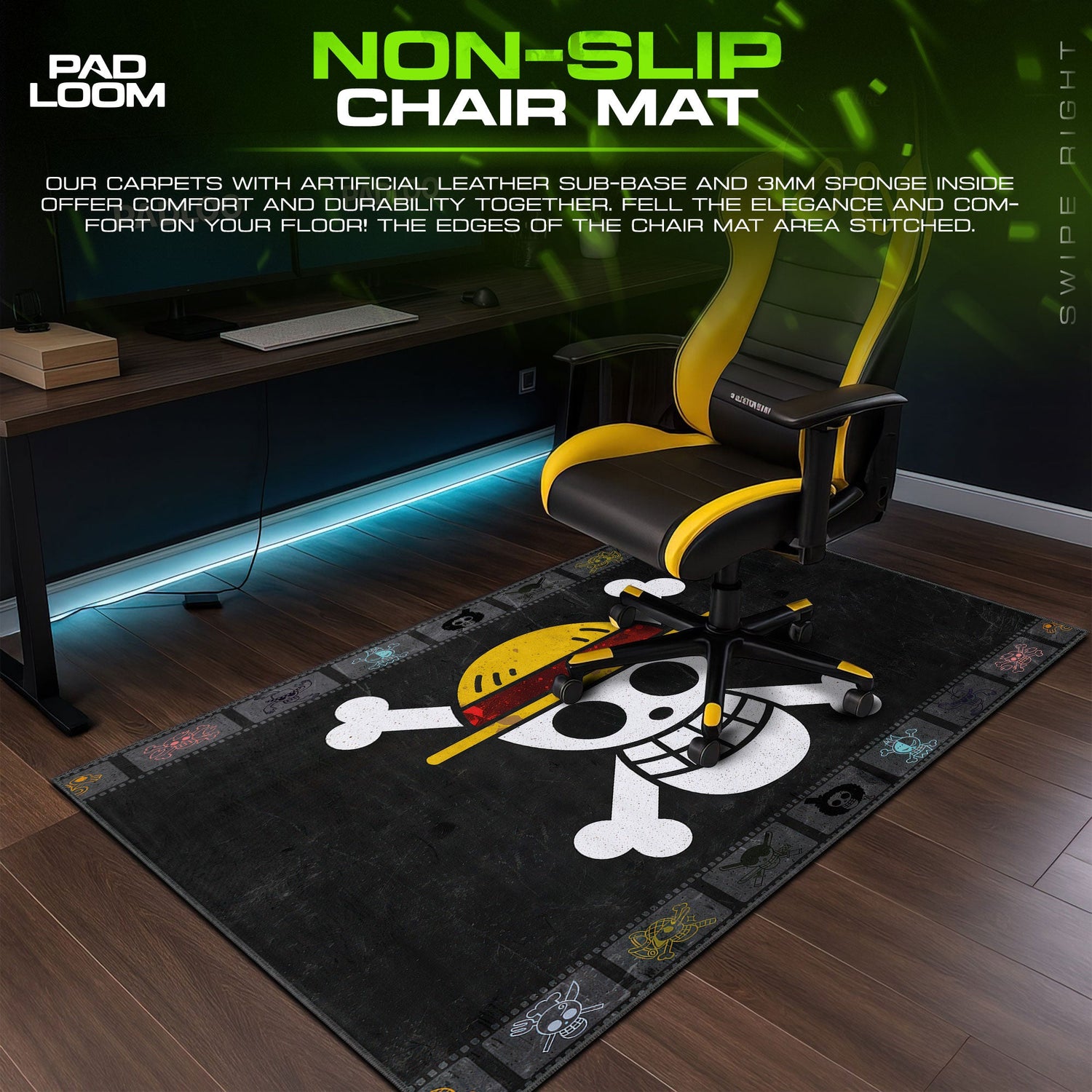 One Piece Straw Hat Jolly Roger Mouse Pad, Anime Gaming Desk Mat Padloom