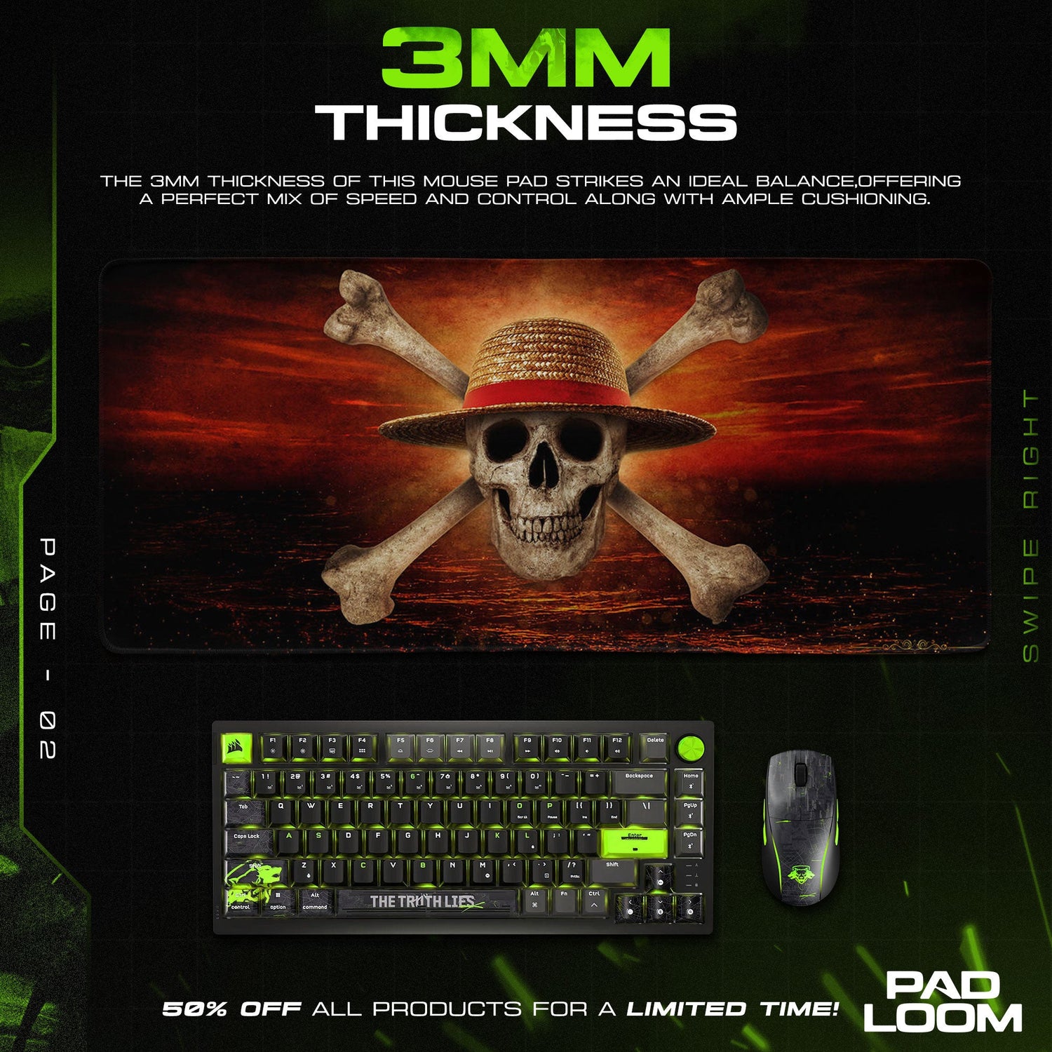 One Piece Straw Hat Skull Mouse Pad, Anime Desk Mat Padloom