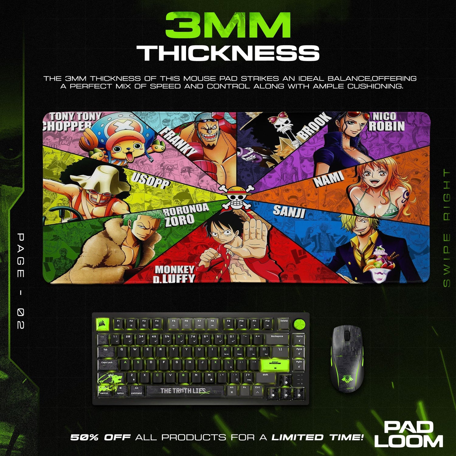 One Piece Straw Hats Colors Mouse Pad, Anime Desk Mat Padloom