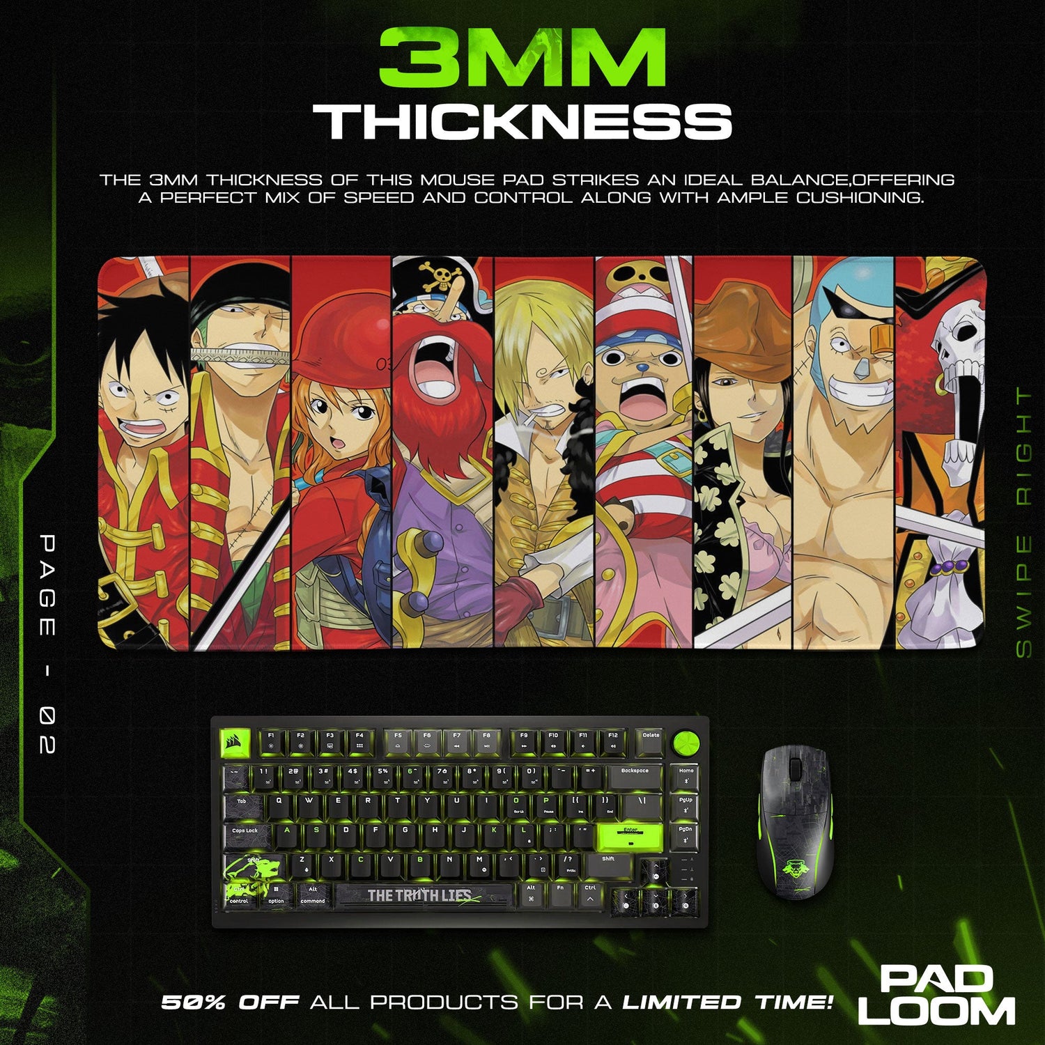 One Piece Straw Hats Lineup Mouse Pad, Anime Desk Mat Padloom