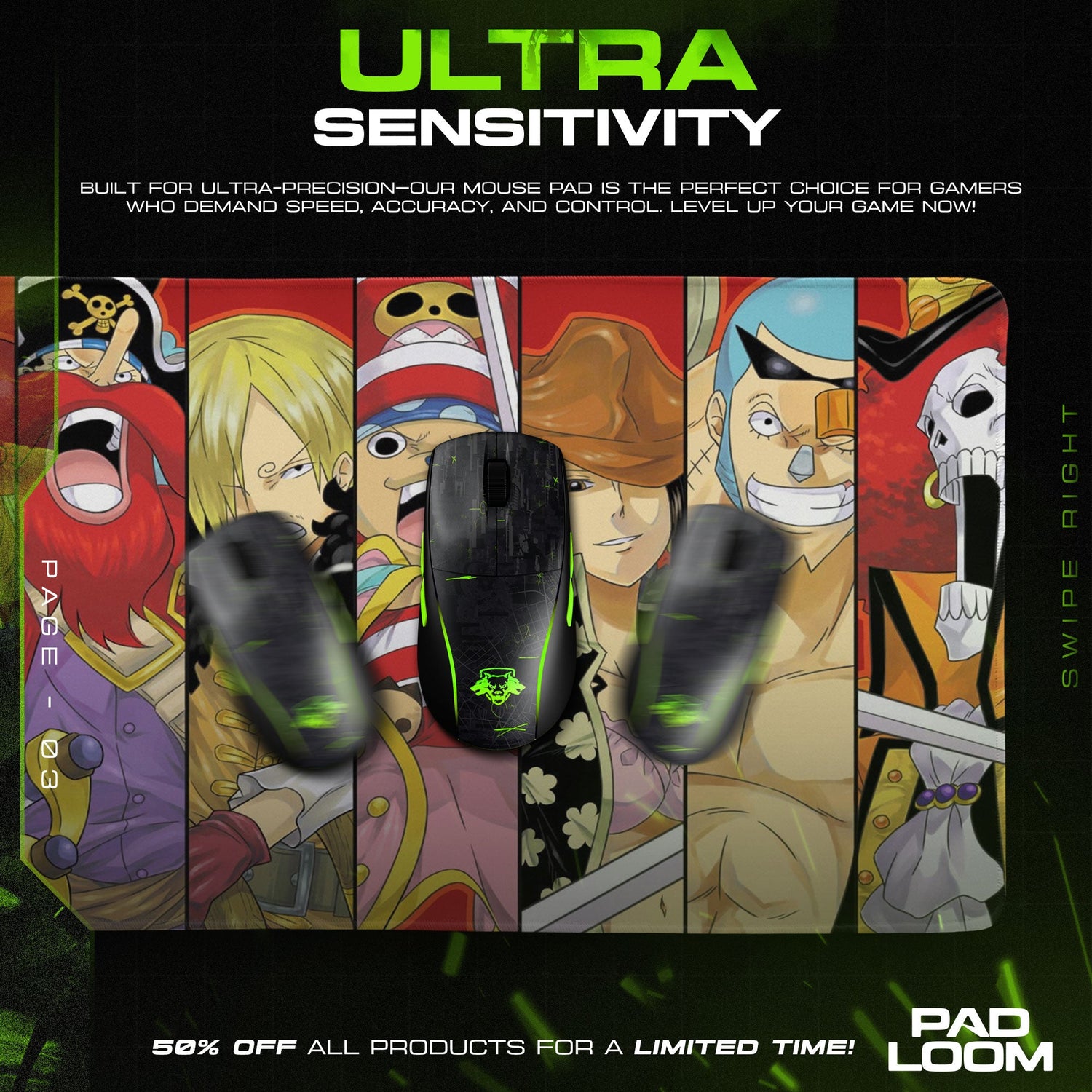 One Piece Straw Hats Lineup Mouse Pad, Anime Desk Mat Padloom