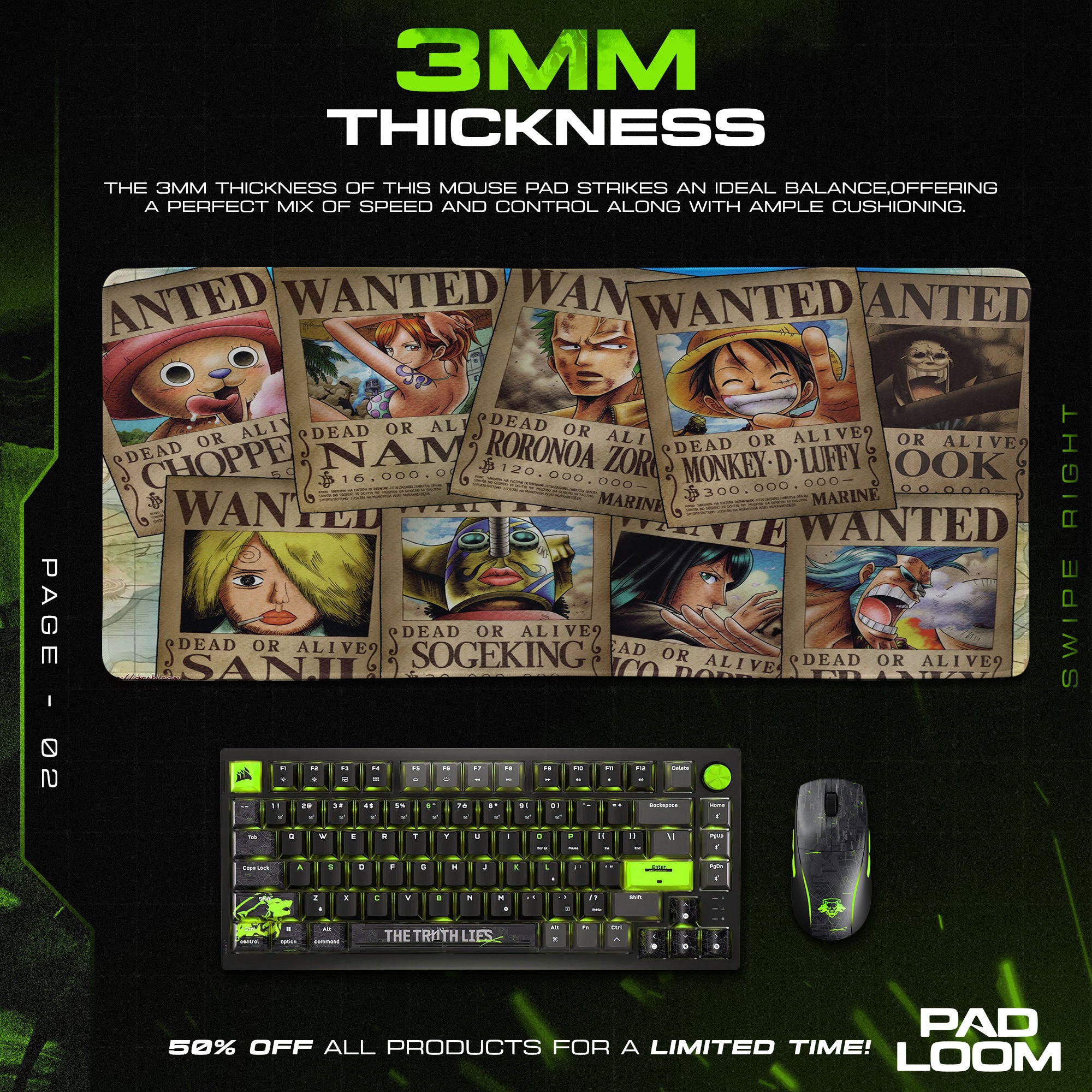 One Piece Wanted Posters Mouse Pad, Anime Gaming Desk Mat