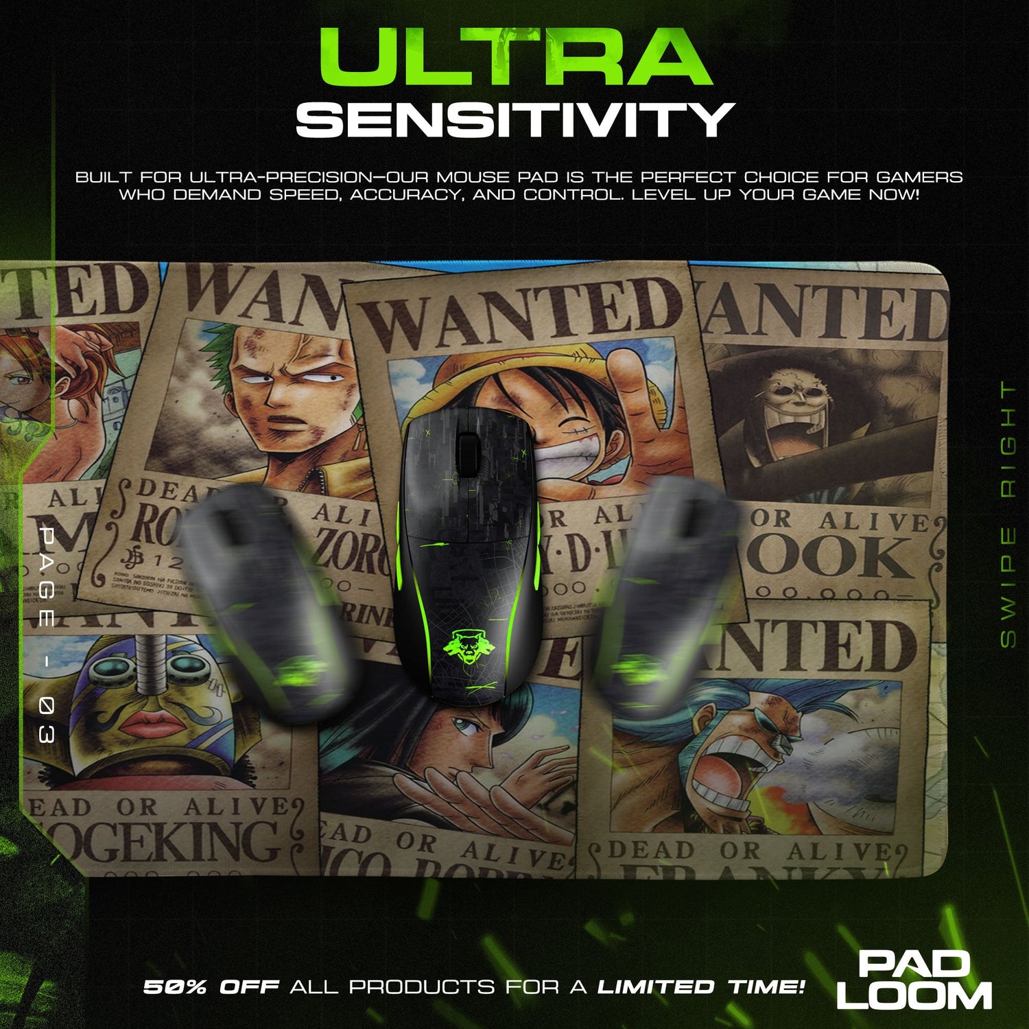 One Piece Wanted Posters Mouse Pad, Anime Pirate Bounty Desk Mat Padloom