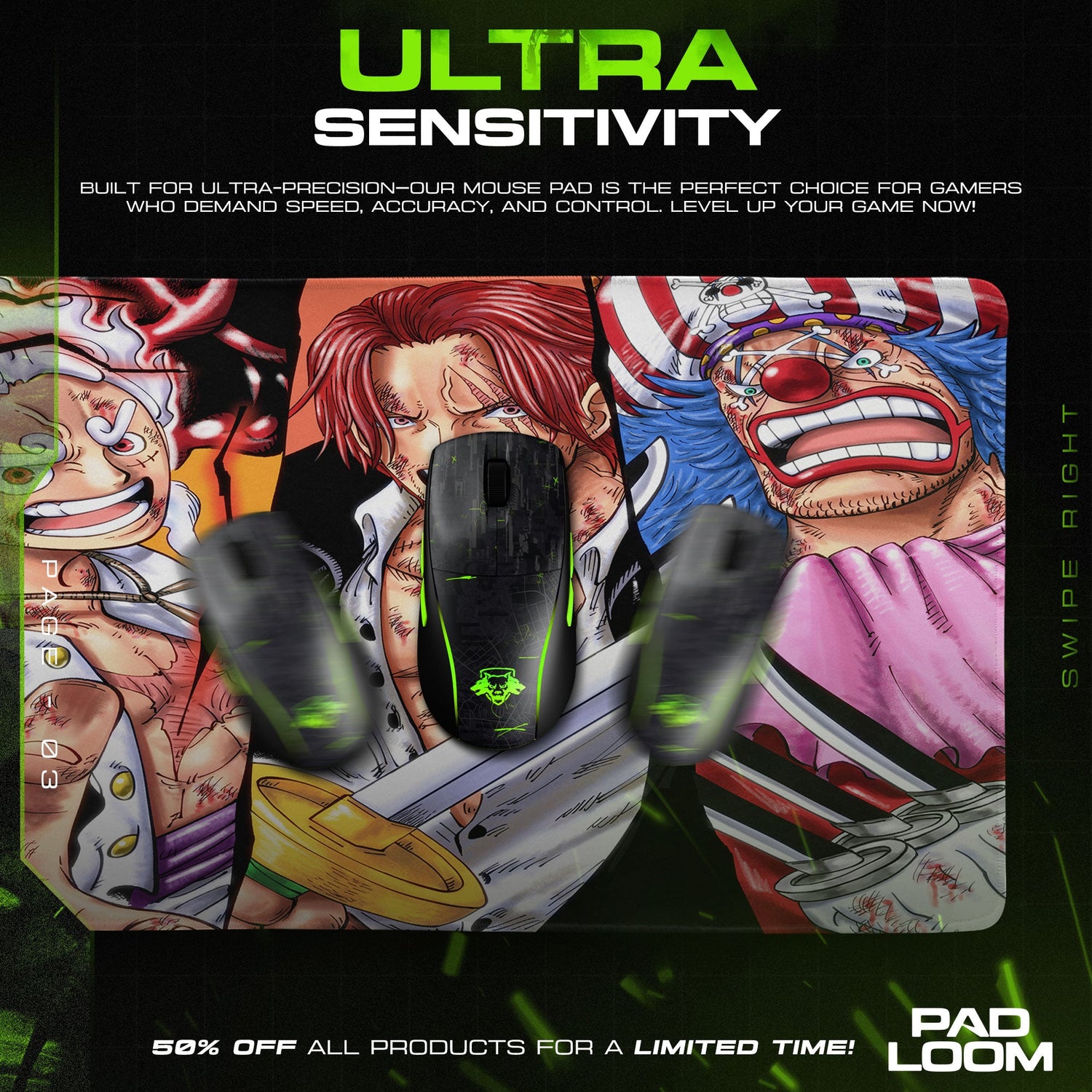 One Piece Yonko Mouse Pad - Pirate Legends Desk Mat Padloom