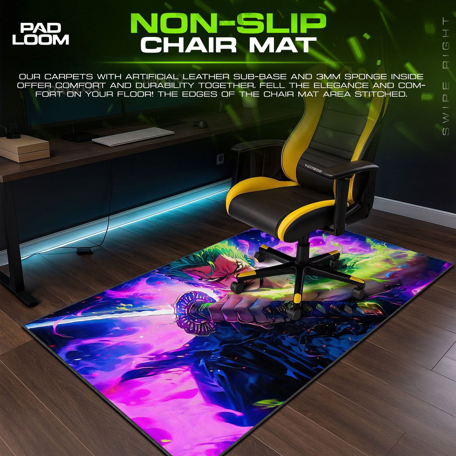 One Piece Zoro Aura Mouse Pad, Anime Gamer Desk Mat Padloom