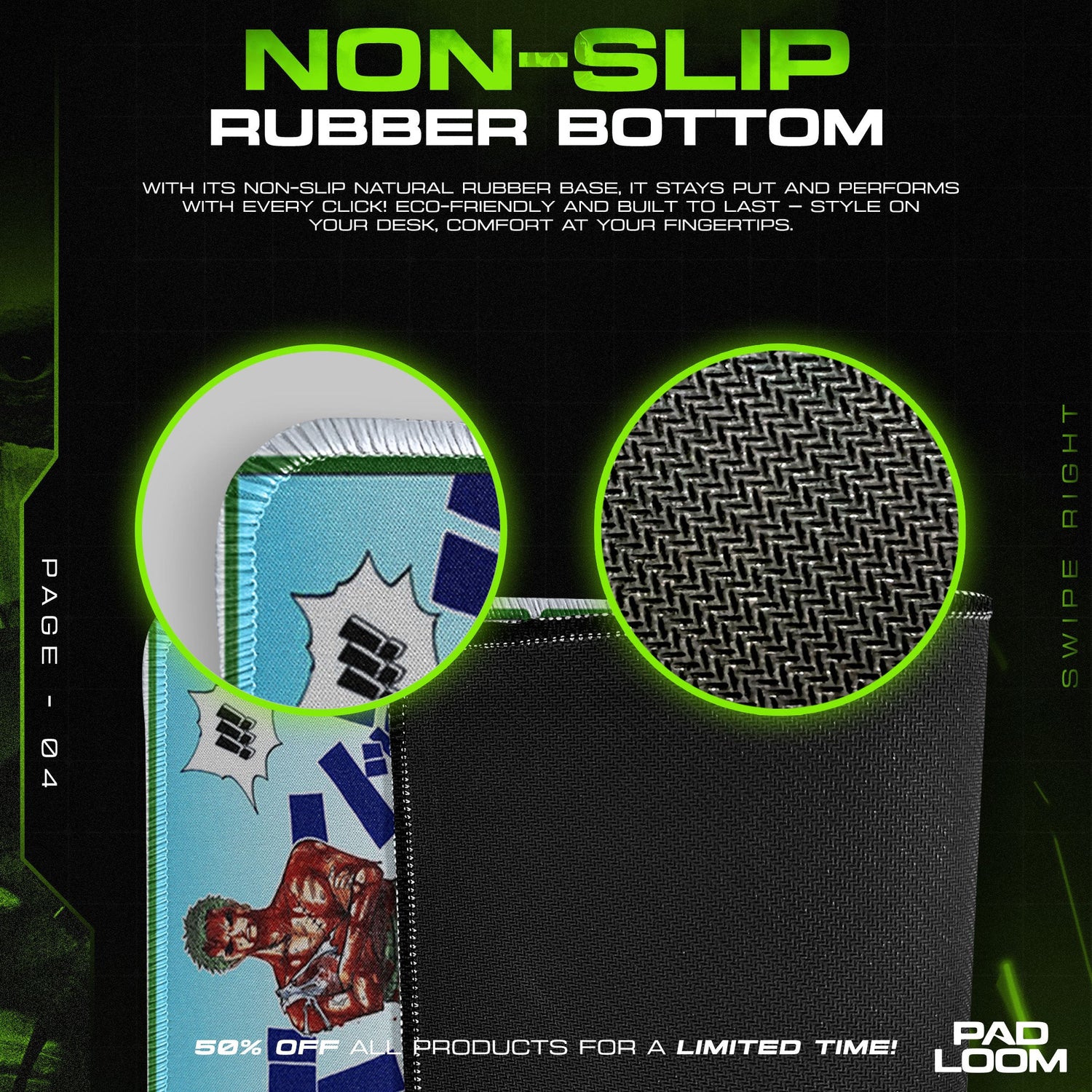 One Piece Zoro Sword Clash Mouse Pad, Anime Manga Desk Mat Padloom
