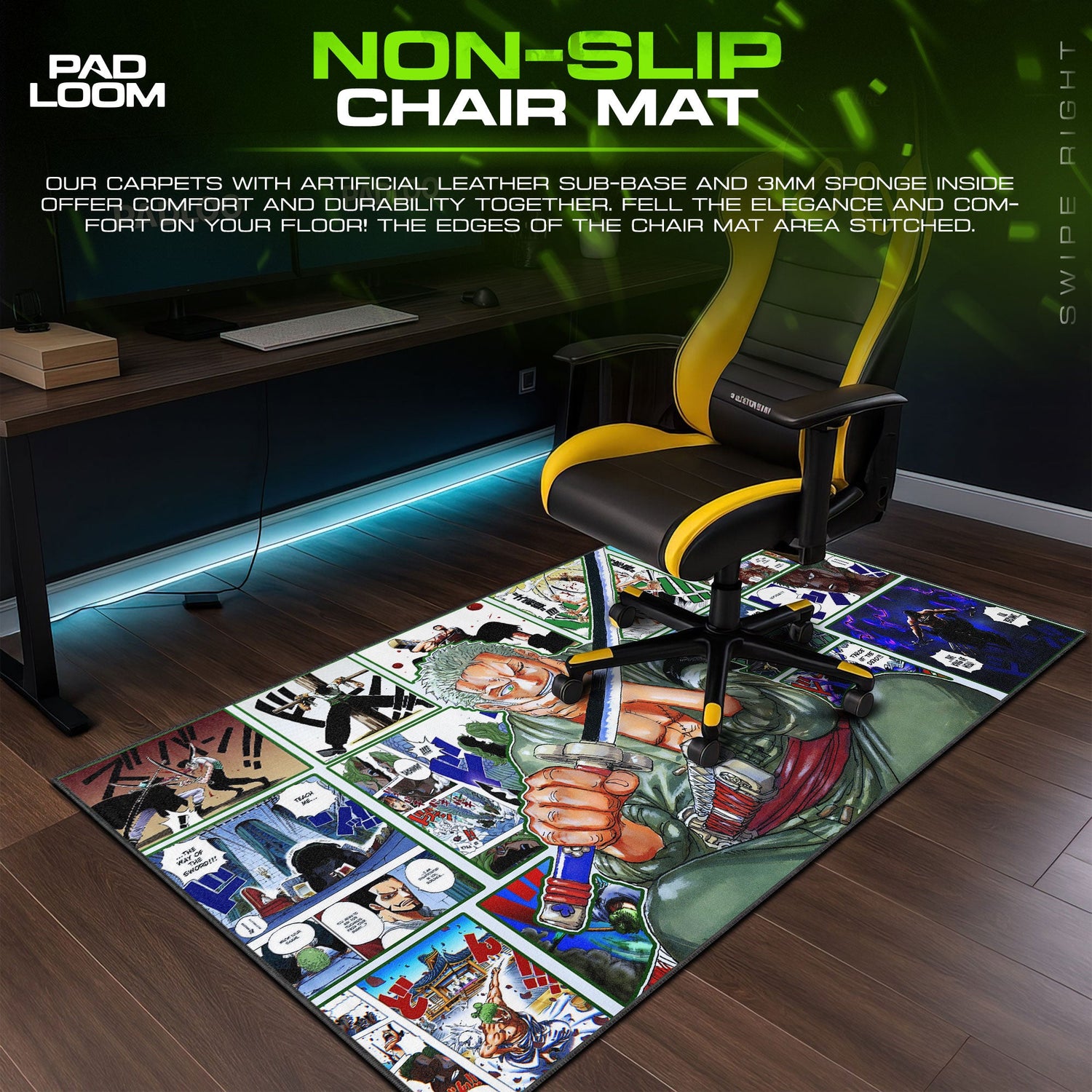One Piece Zoro Sword Clash Mouse Pad, Anime Manga Desk Mat Padloom
