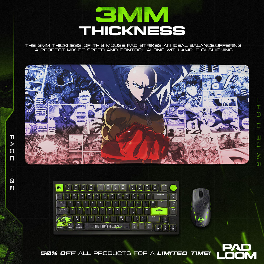 One Punch Man Hero Punch Mouse Pad, Anime Desk Mat