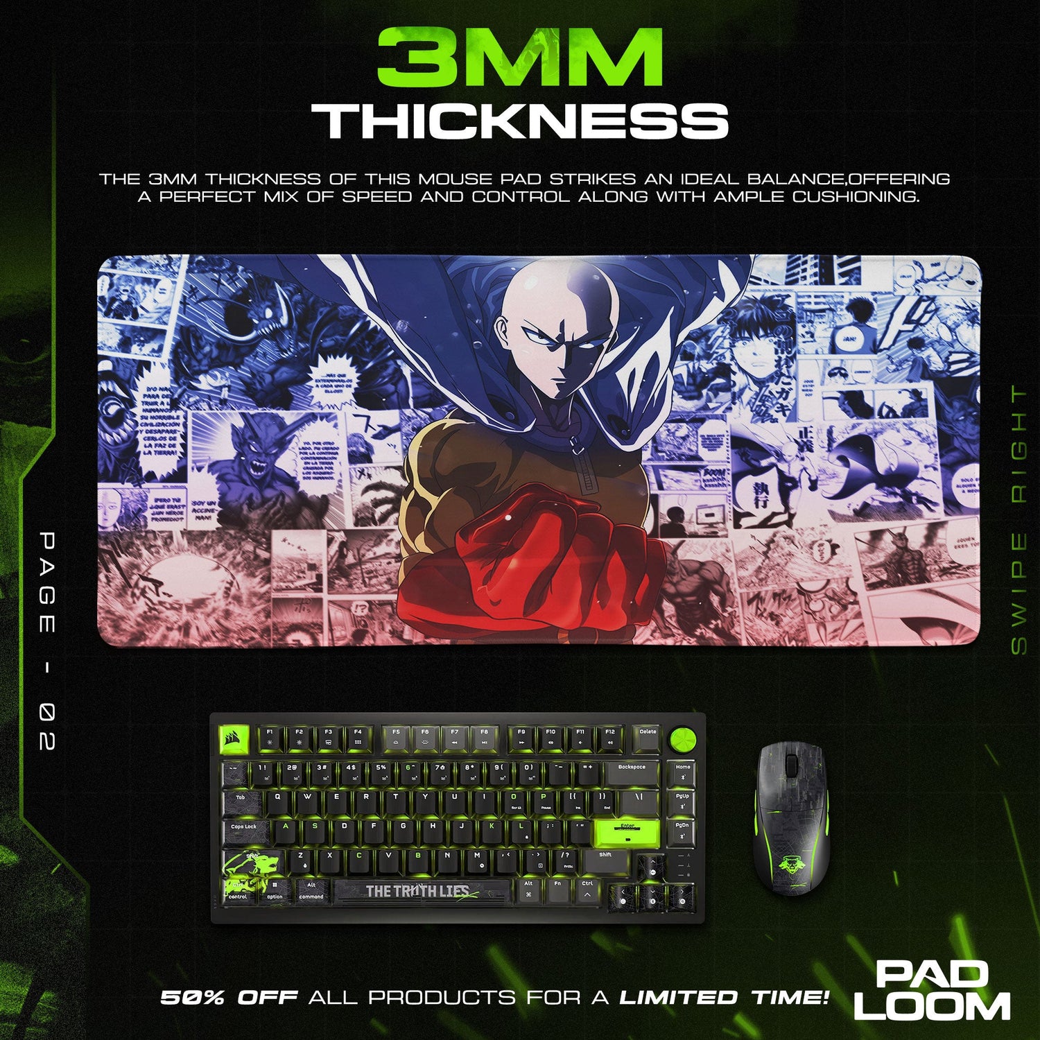 One Punch Man Hero Punch Mouse Pad, Anime Desk Mat Padloom