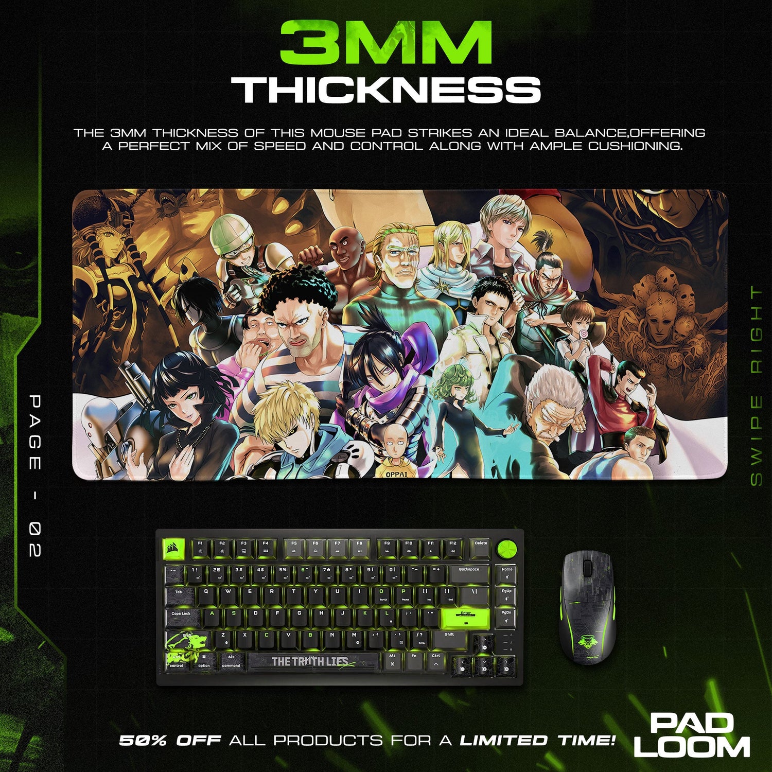 One Punch Man Hero Squad Mouse Pad, Anime Desk Mat Padloom