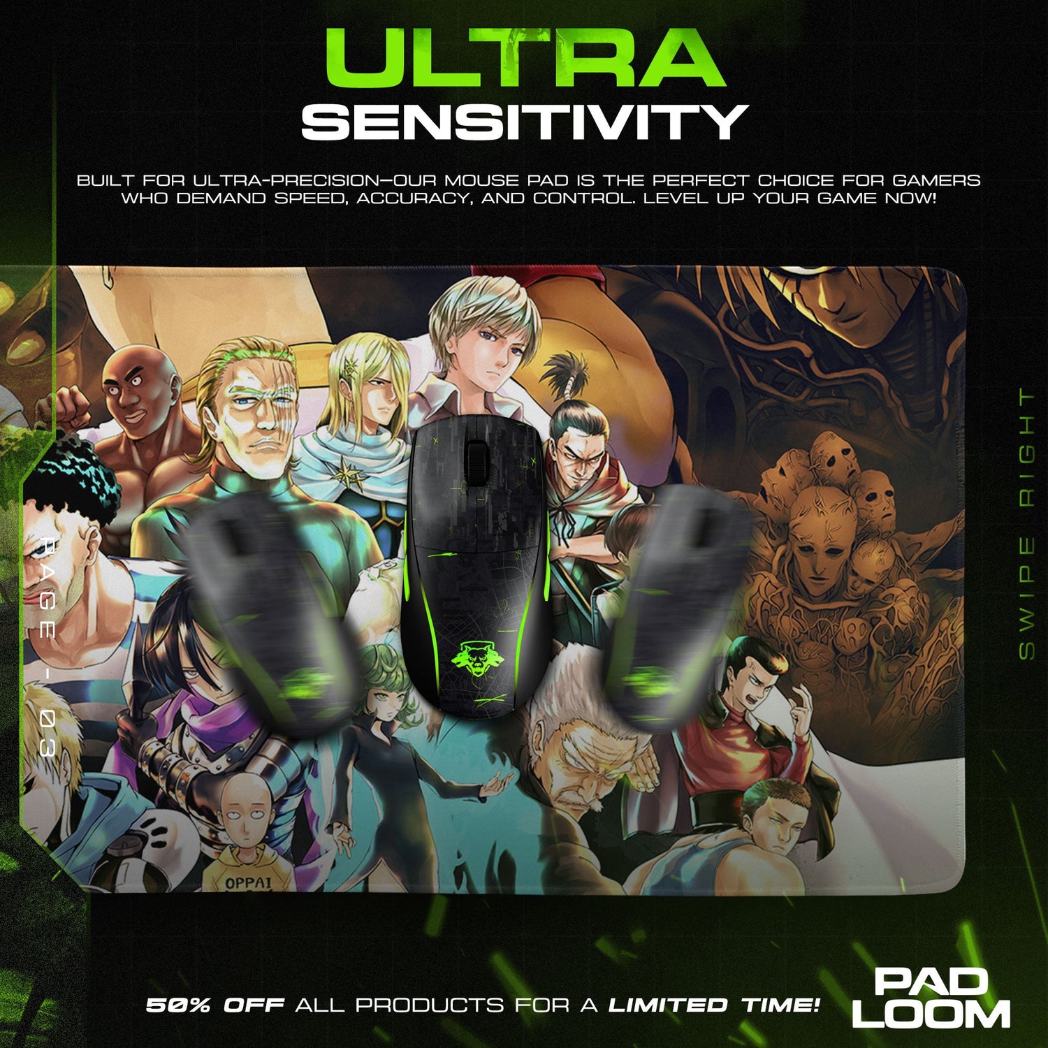 One Punch Man Hero Squad Mouse Pad, Anime Desk Mat Padloom