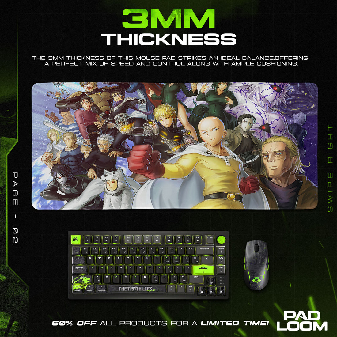 One Punch Man United Heroes Mouse Pad, Anime Desk Mat
