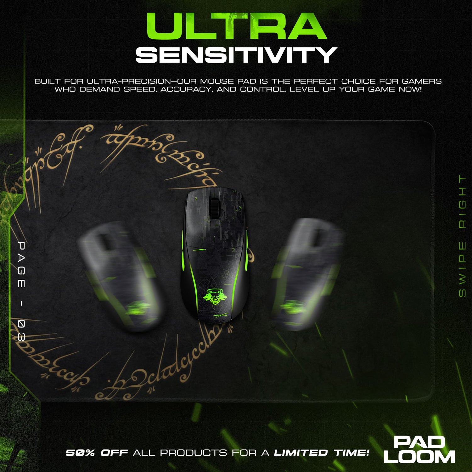 One Ring Black Edition Mouse Pad - LOTR Fantasy Gaming Mouse Pad Padloom