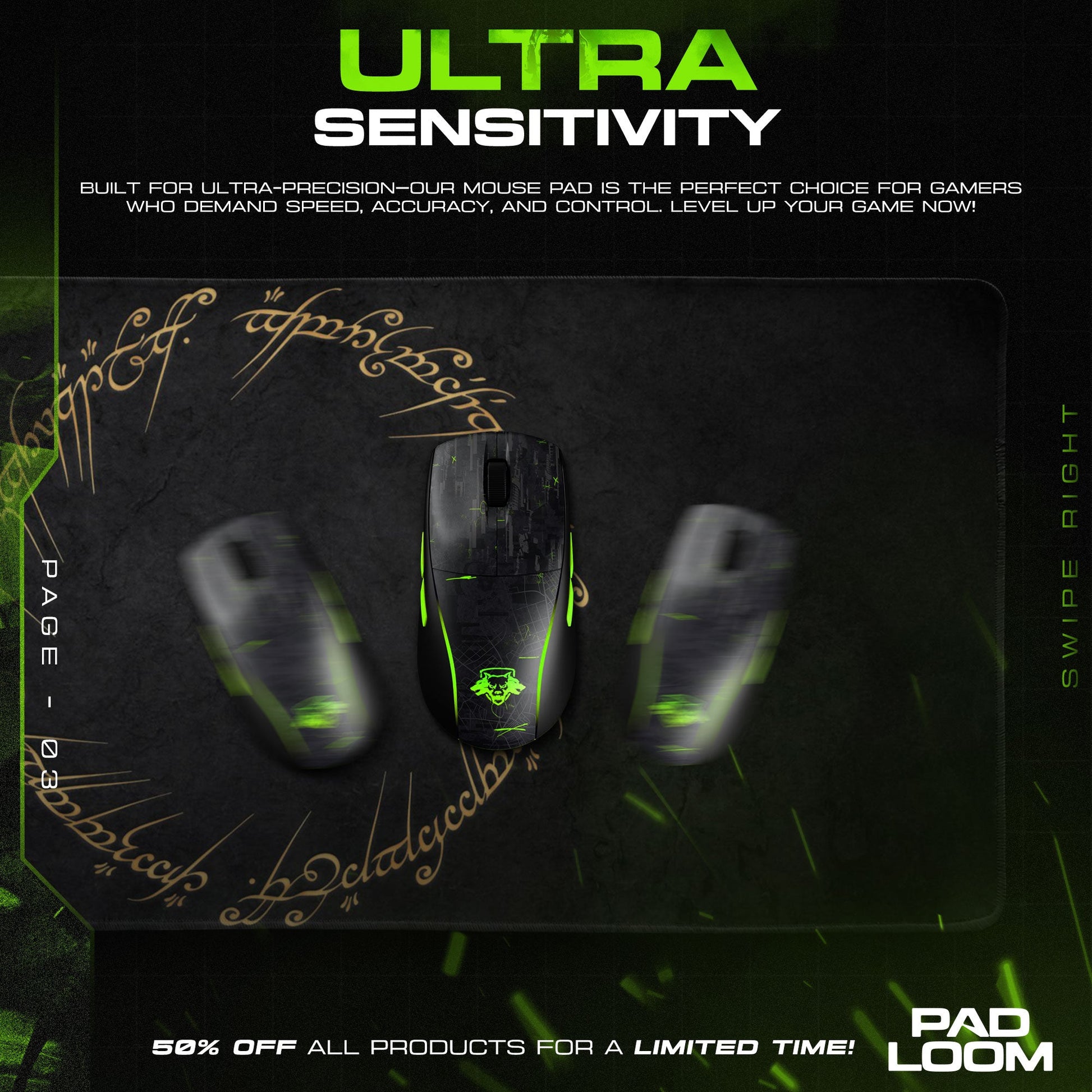 One Ring Black Edition Mouse Pad - LOTR Fantasy Gaming Mouse Pad Padloom