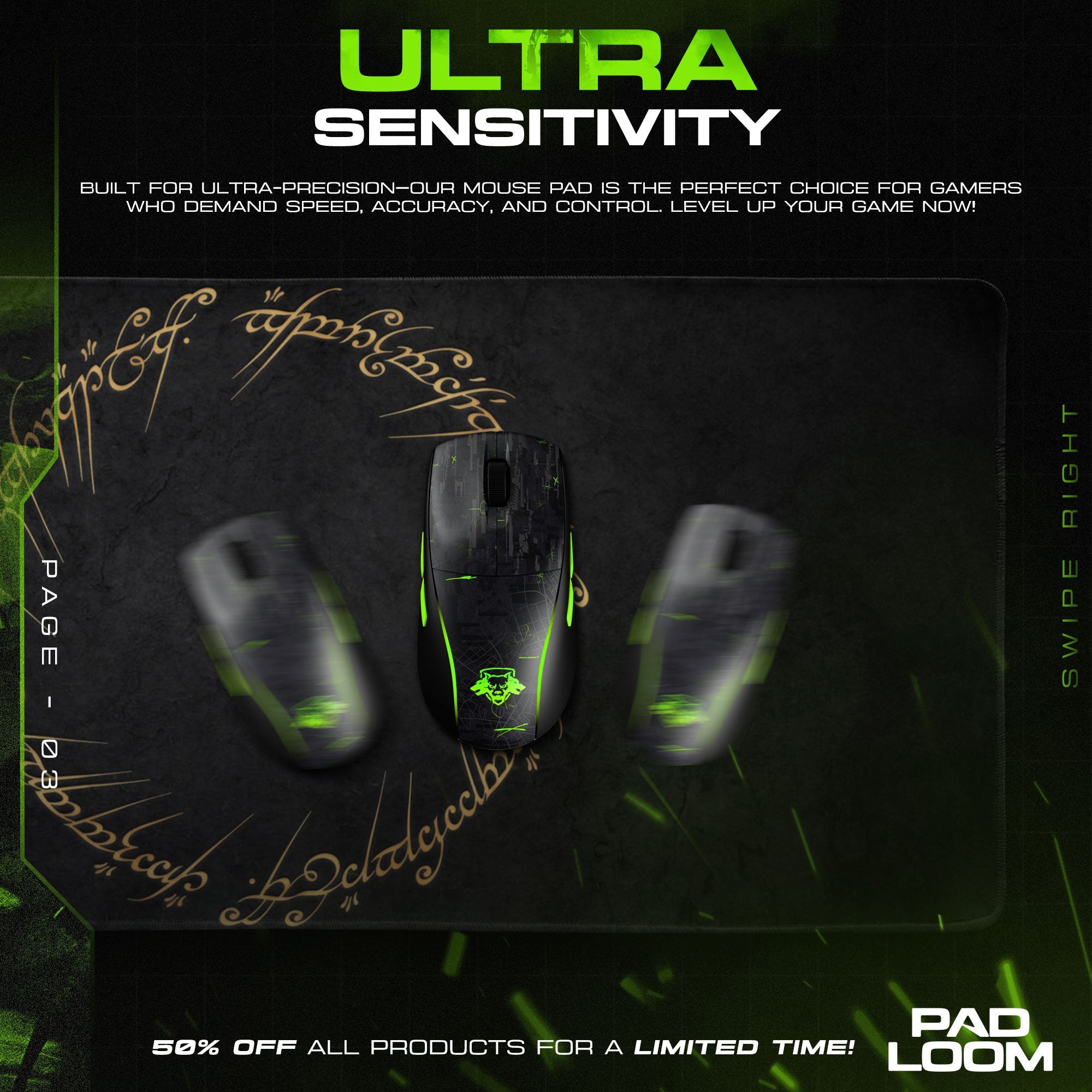 One Ring Black Edition Mouse Pad - LOTR Fantasy Gaming Mouse Pad Padloom