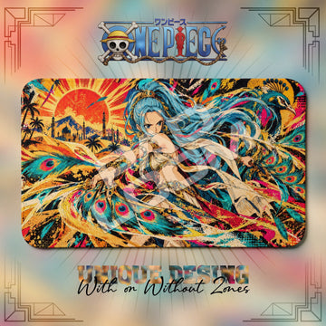Vivi Peacock Slasher One Piece playmat, orange and blue graffiti-style art, 24 x 14 in TCG mat