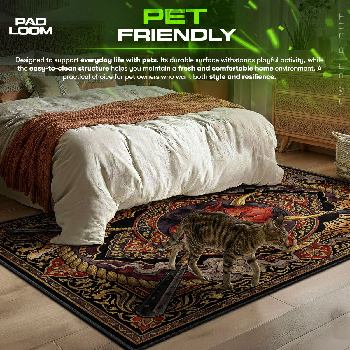Oni Mask themed area rug for home decor fans