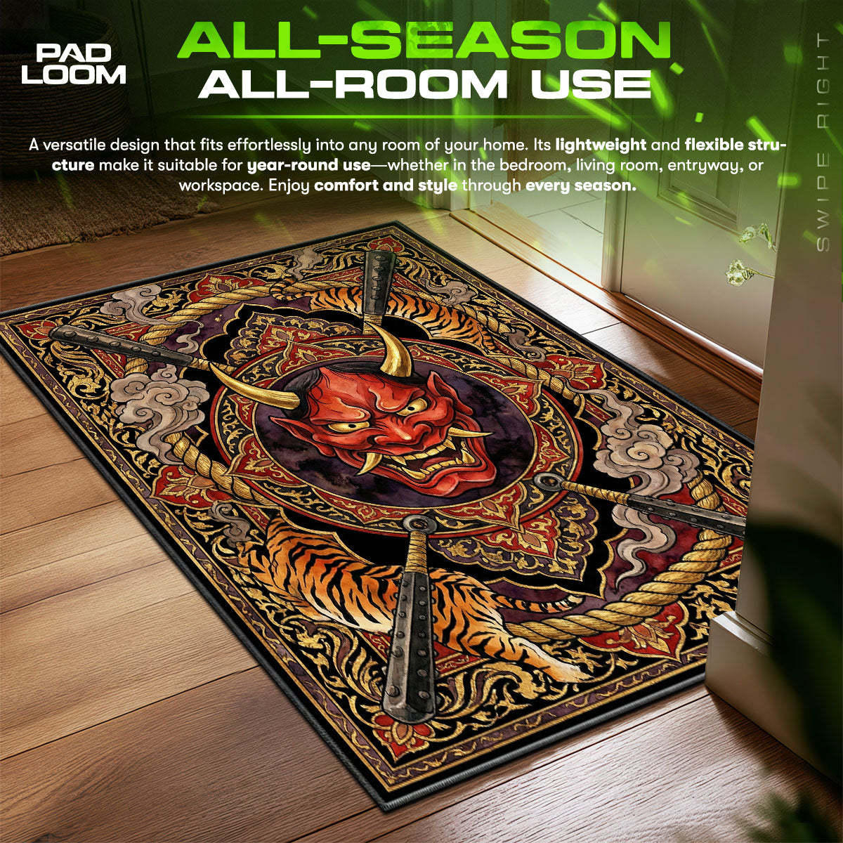 Detailed close-up of Oni rug pattern