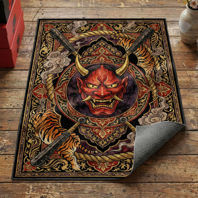 Oni Mask & Kanabo Rug — Japanese Demon Area Rug