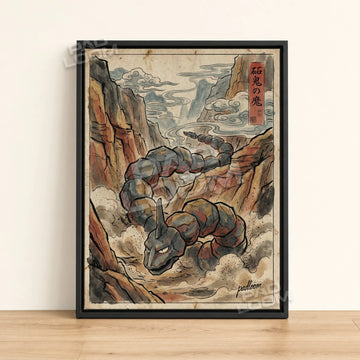 Onix Canyon Pokemon poster - framed canvas wall art in a black frame