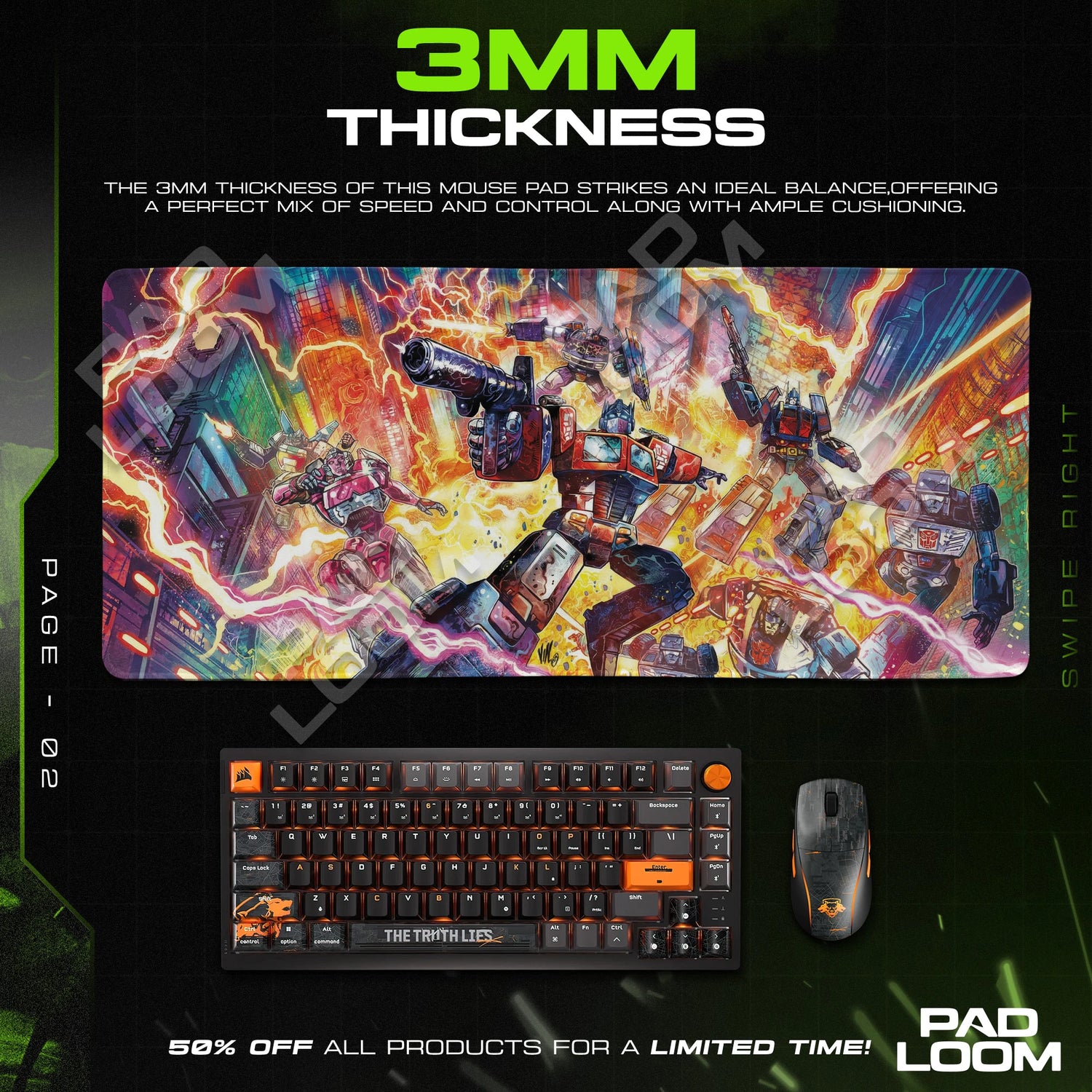 Optimus Prime Neon Siege Mouse Pad - Transformers Mat