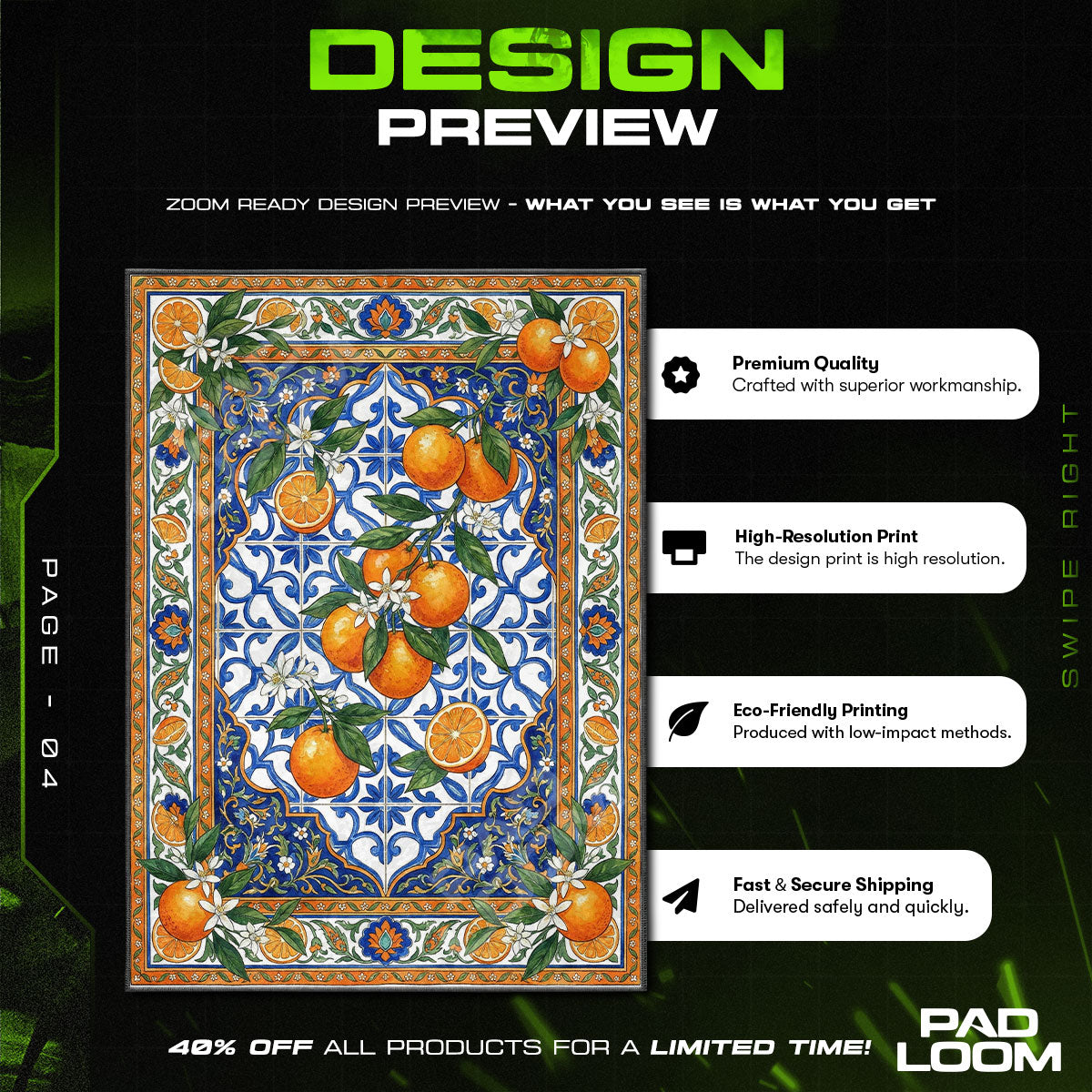 Orange Blossom Tile Citrus Kitchen Floor rug — main product view