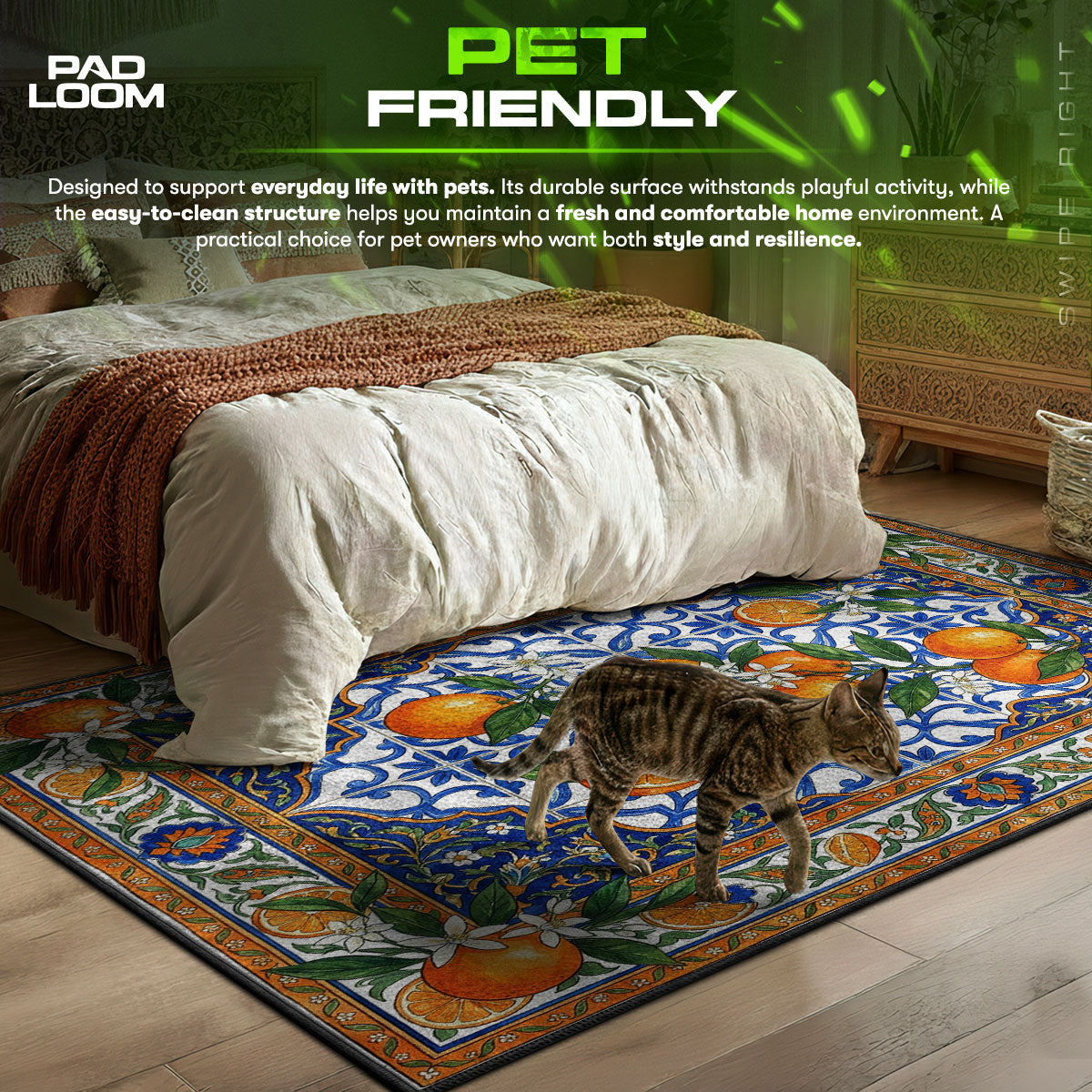 Orange Blossom themed area rug for home decor fans