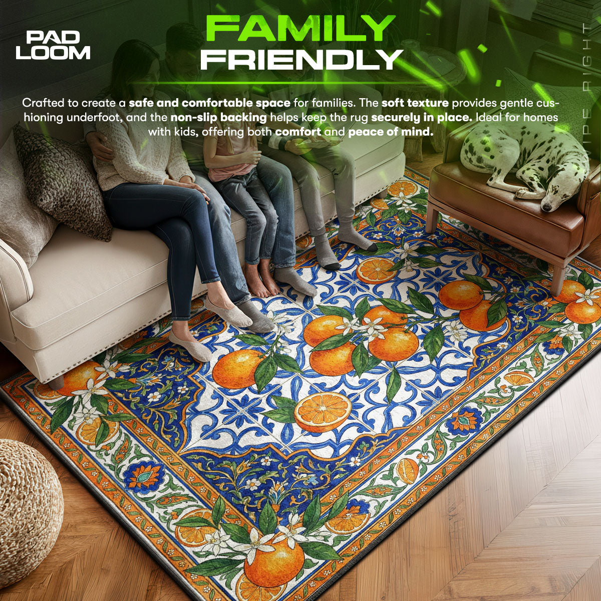 Floor character design printed on rug
