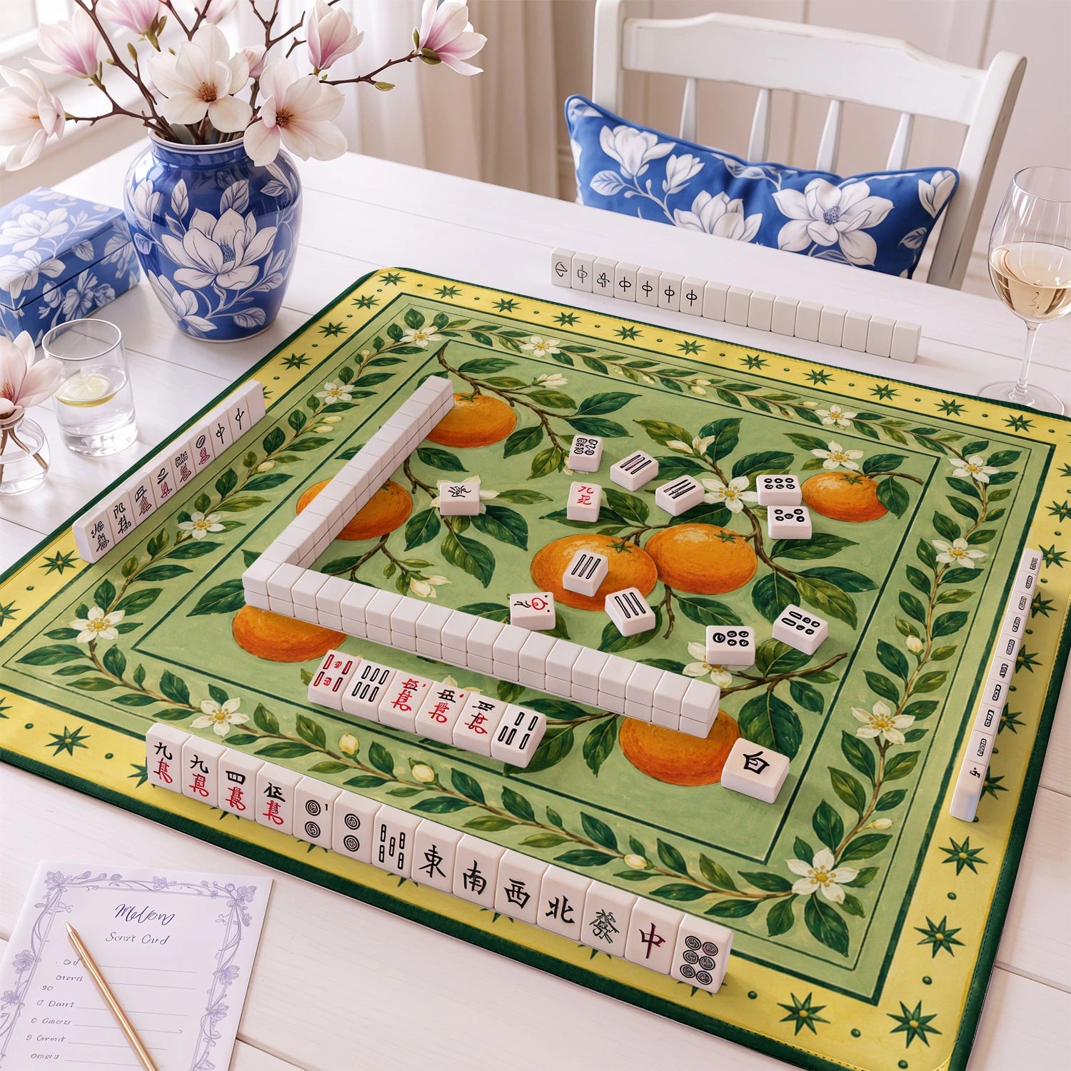 Orange Grove Mahjong Mat - Mah Jongg Table Mat