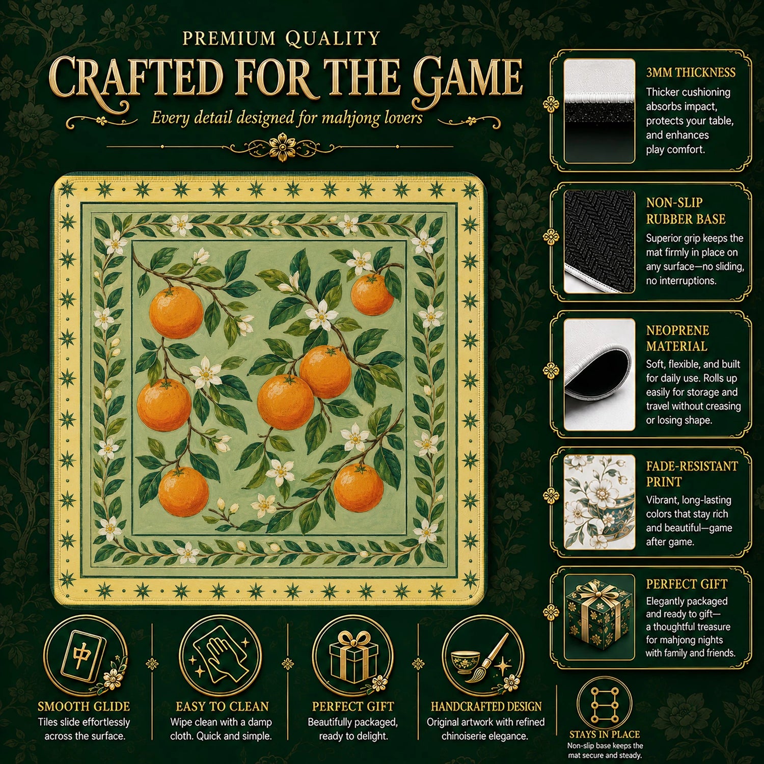 Orange Grove Mahjong Mat - Mah Jongg Table Mat