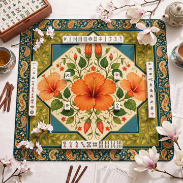 Orange Hibiscus Mahjong Mat – neoprene mah jongg table mat